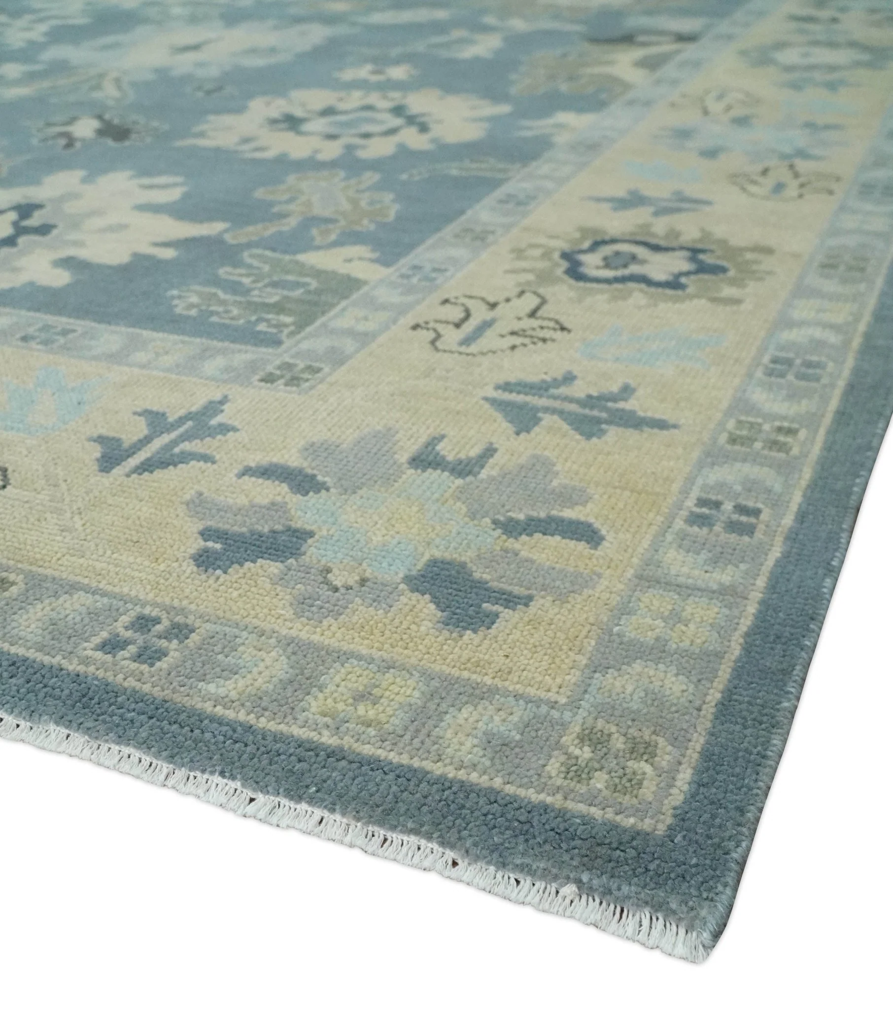 Antique Blue and Beige Multi size Hand Knotted Traditional Oushak Wool Area Rug - Image 5