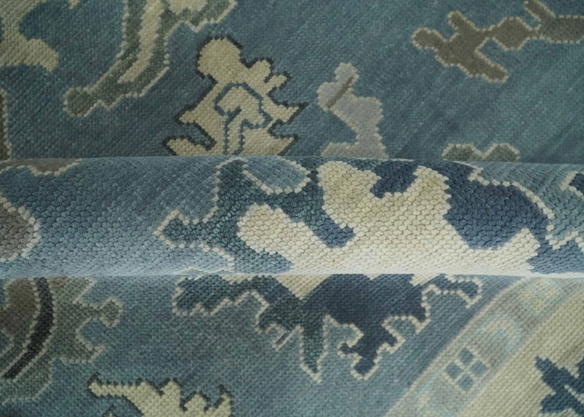 Antique Blue and Beige Multi size Hand Knotted Traditional Oushak Wool Area Rug - Image 6