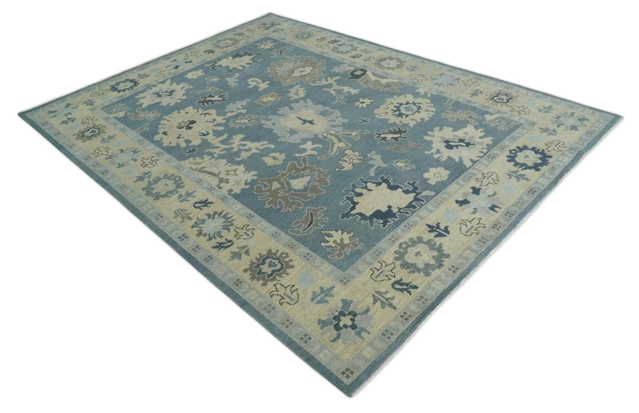 Antique Blue and Beige Multi size Hand Knotted Traditional Oushak Wool Area Rug - Image 9