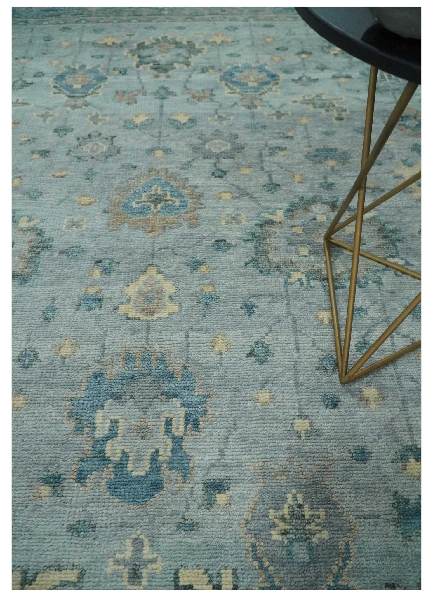 Custom Made Blue and Green Hand knotted traditional Oushak wool Area Rug - Image 2