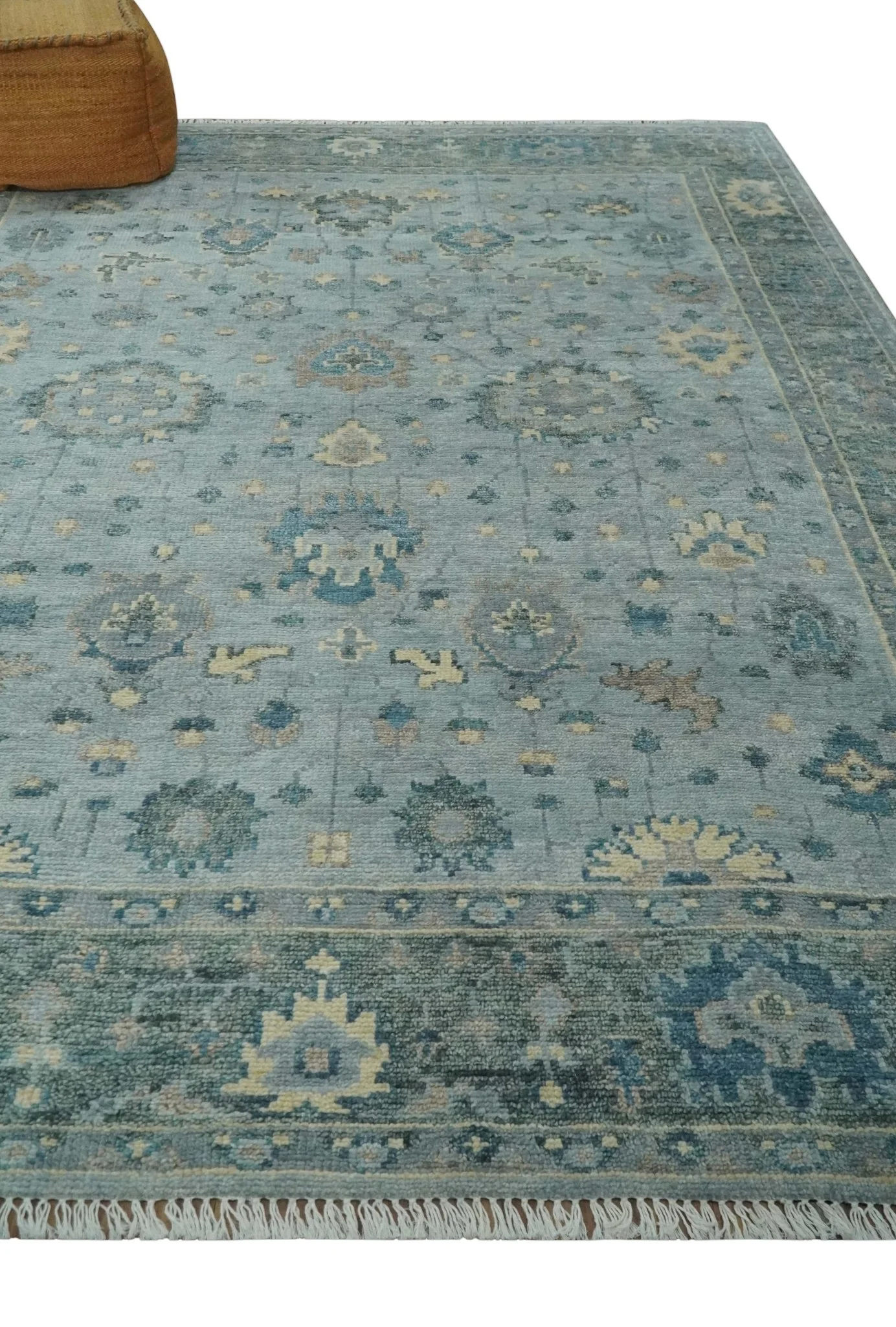 Custom Made Blue and Green Hand knotted traditional Oushak wool Area Rug - Image 3