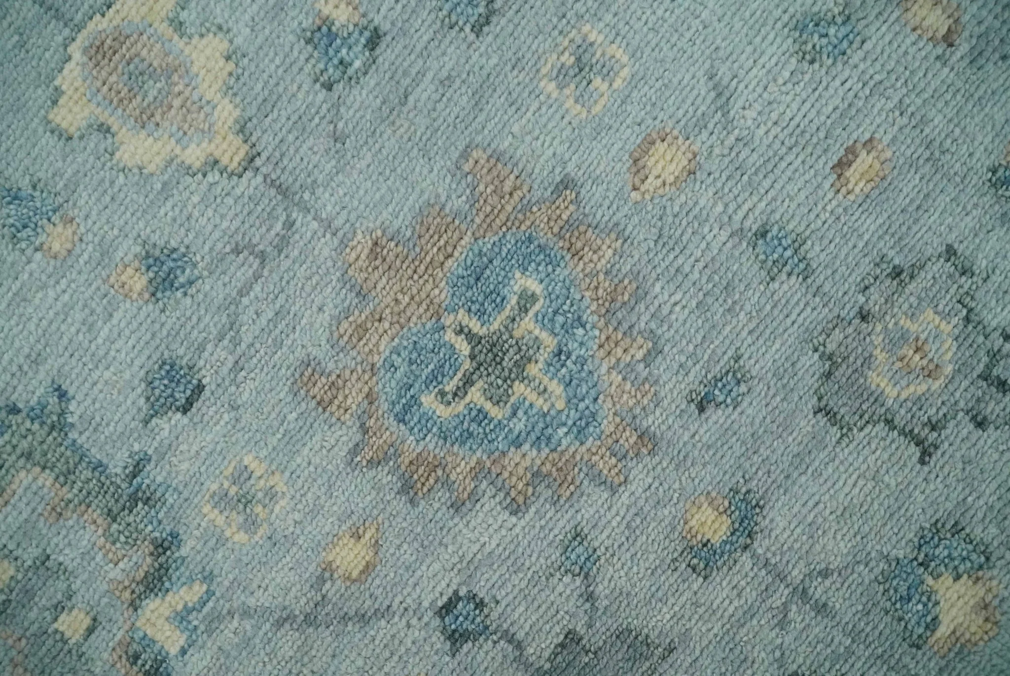 Custom Made Blue and Green Hand knotted traditional Oushak wool Area Rug - Image 4
