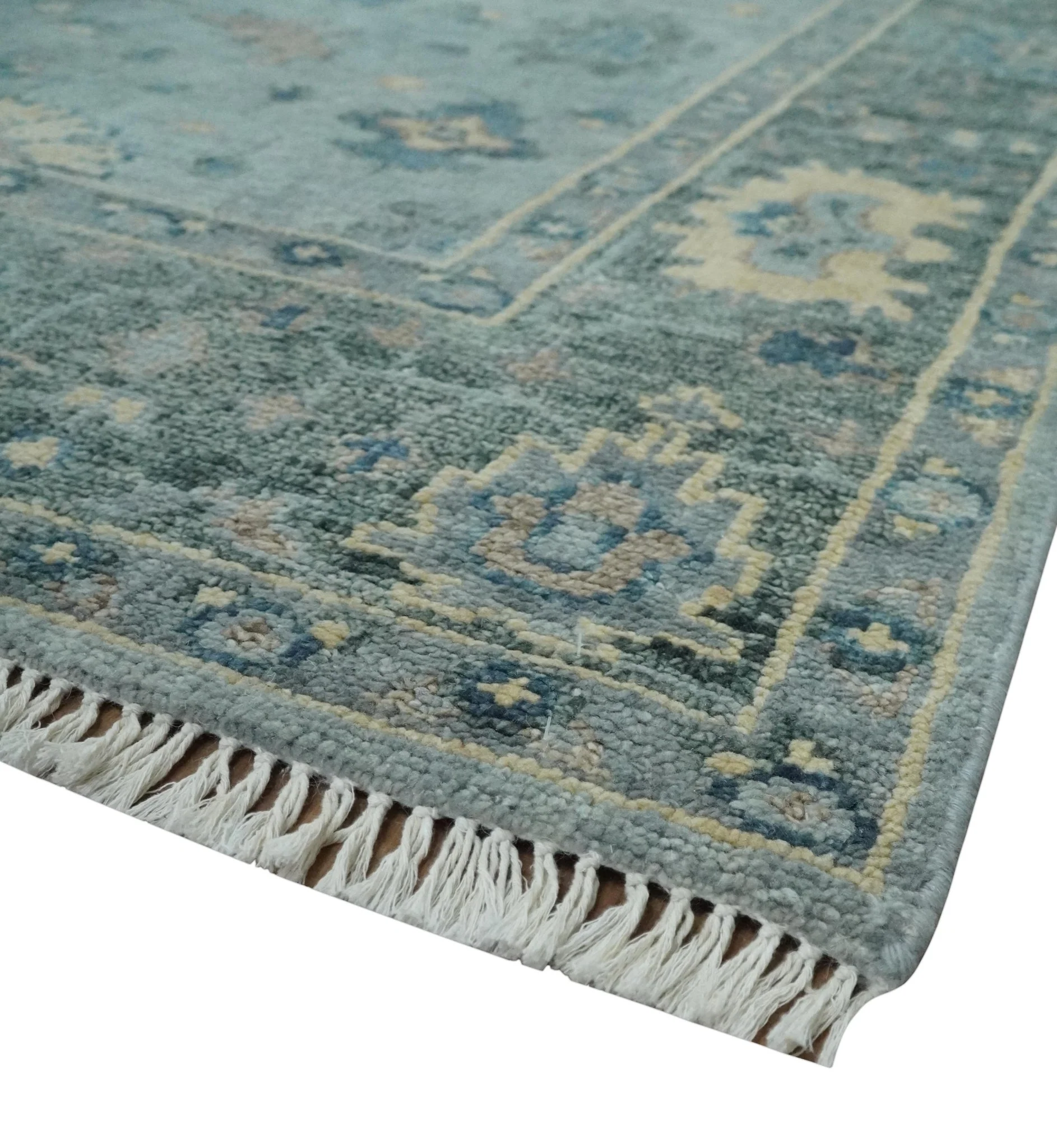 Custom Made Blue and Green Hand knotted traditional Oushak wool Area Rug - Image 5