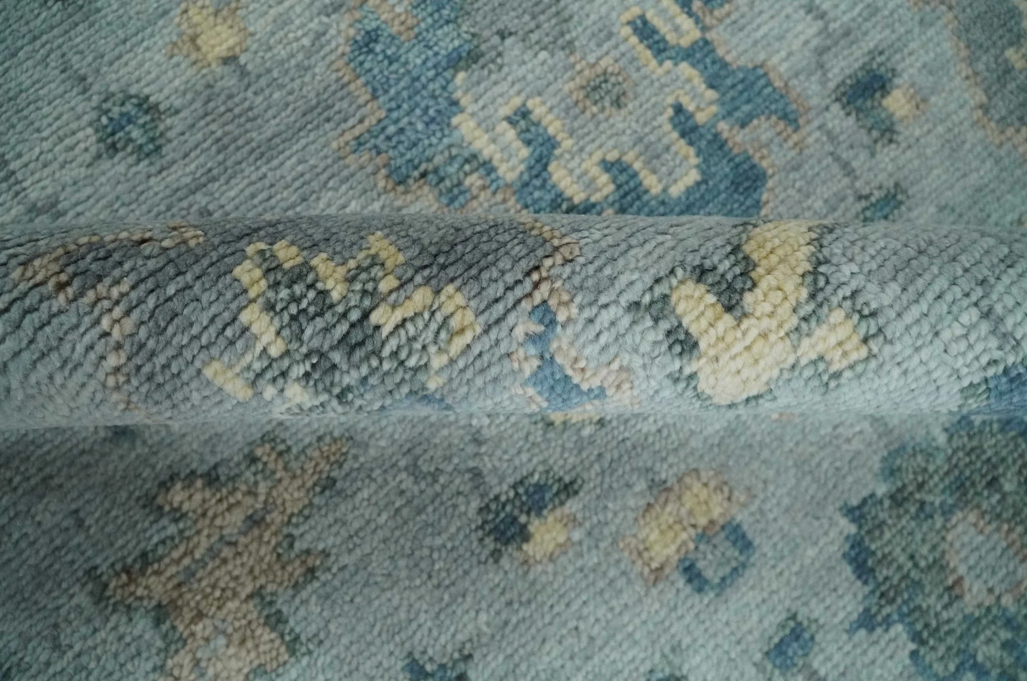 Custom Made Blue and Green Hand knotted traditional Oushak wool Area Rug - Image 6