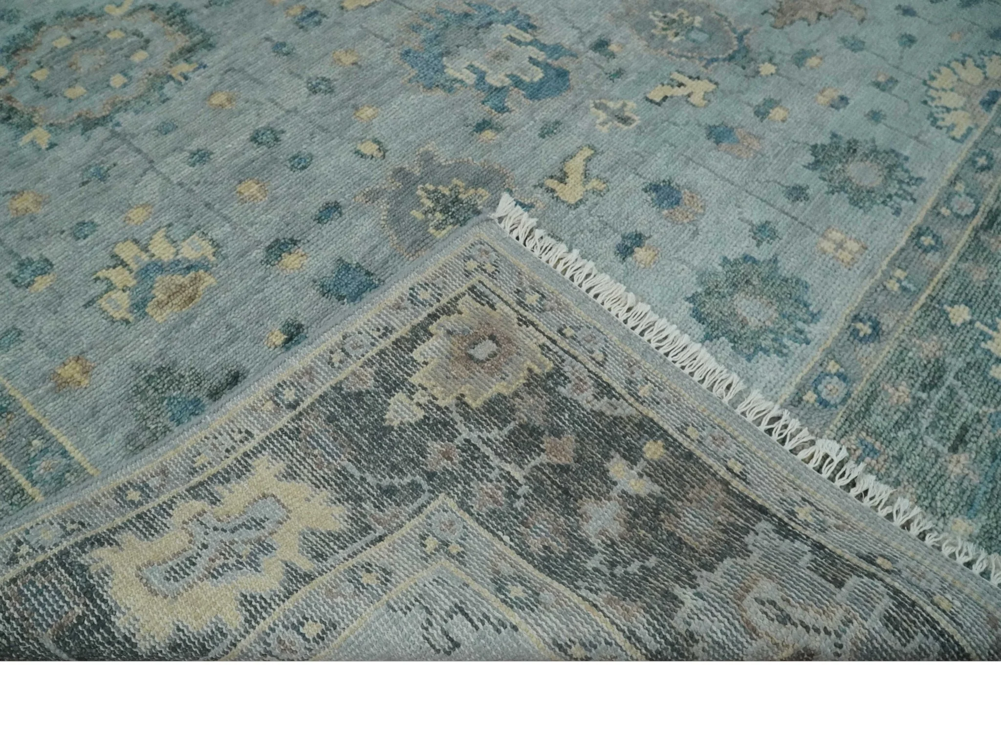 Custom Made Blue and Green Hand knotted traditional Oushak wool Area Rug - Image 7