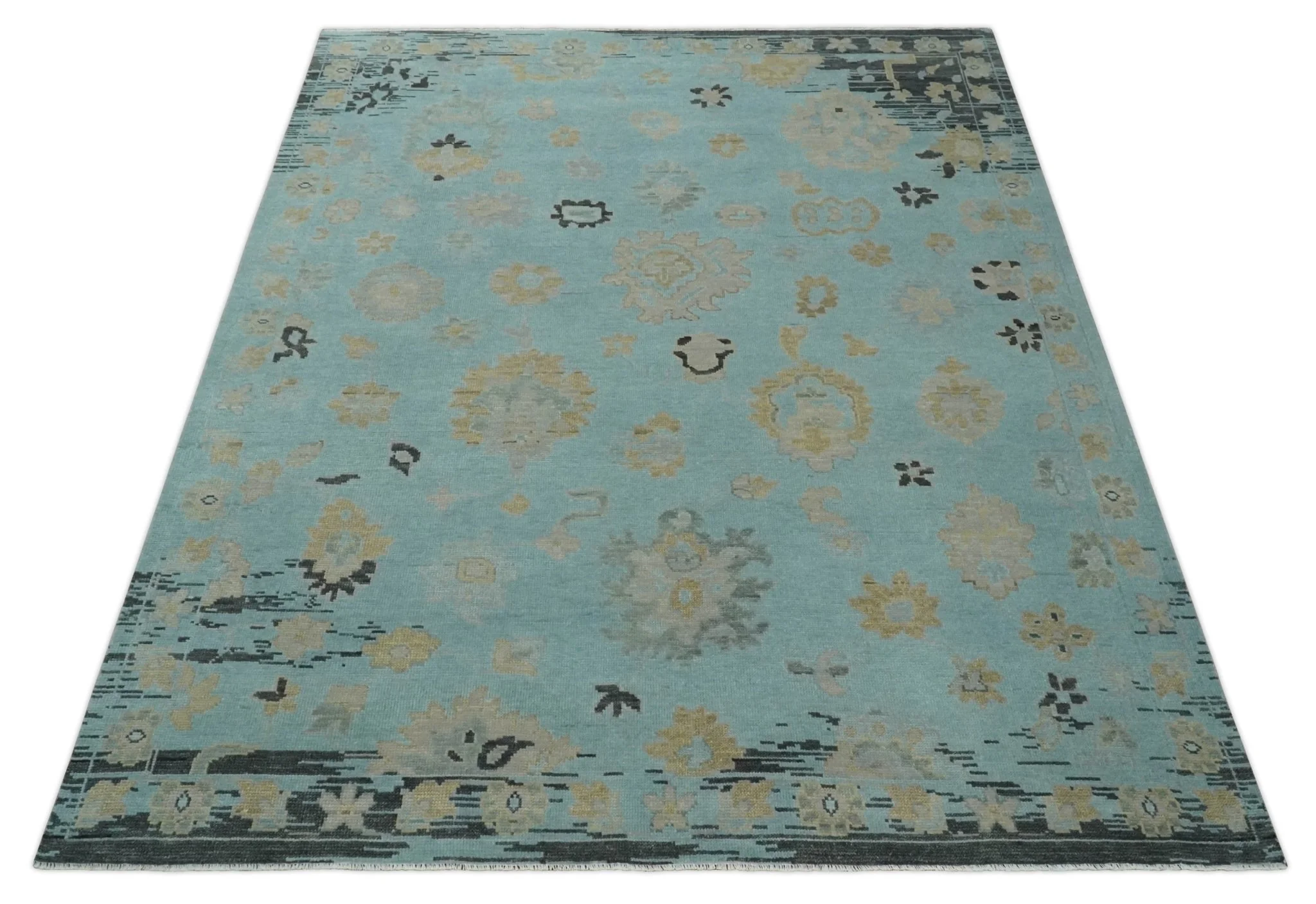 Antique Blue Charcoal Hand knotted Traditional Multi Size Oushak Wool Area Rug - Image 10