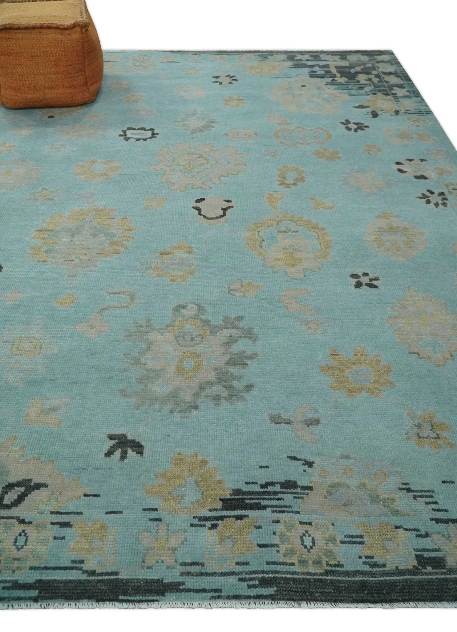 Antique Blue Charcoal Hand knotted Traditional Multi Size Oushak Wool Area Rug - Image 3