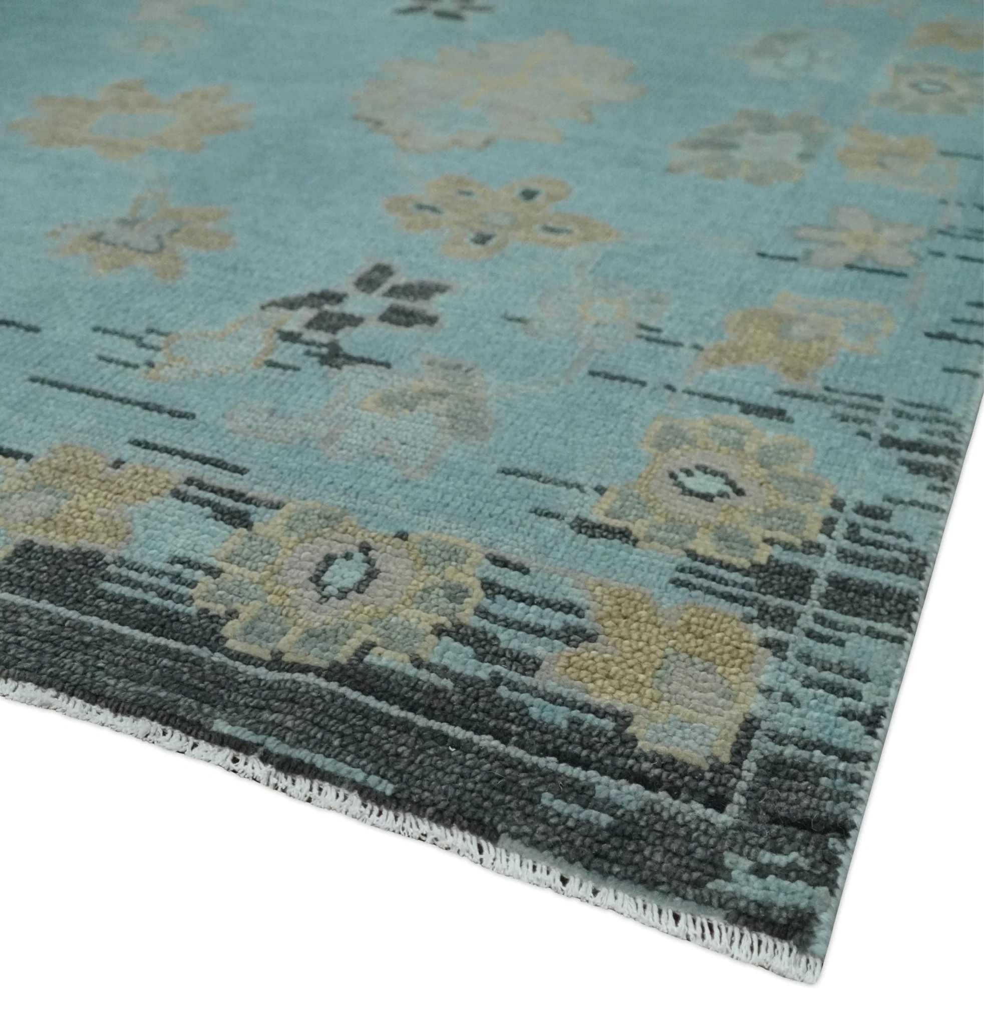 Antique Blue Charcoal Hand knotted Traditional Multi Size Oushak Wool Area Rug - Image 5