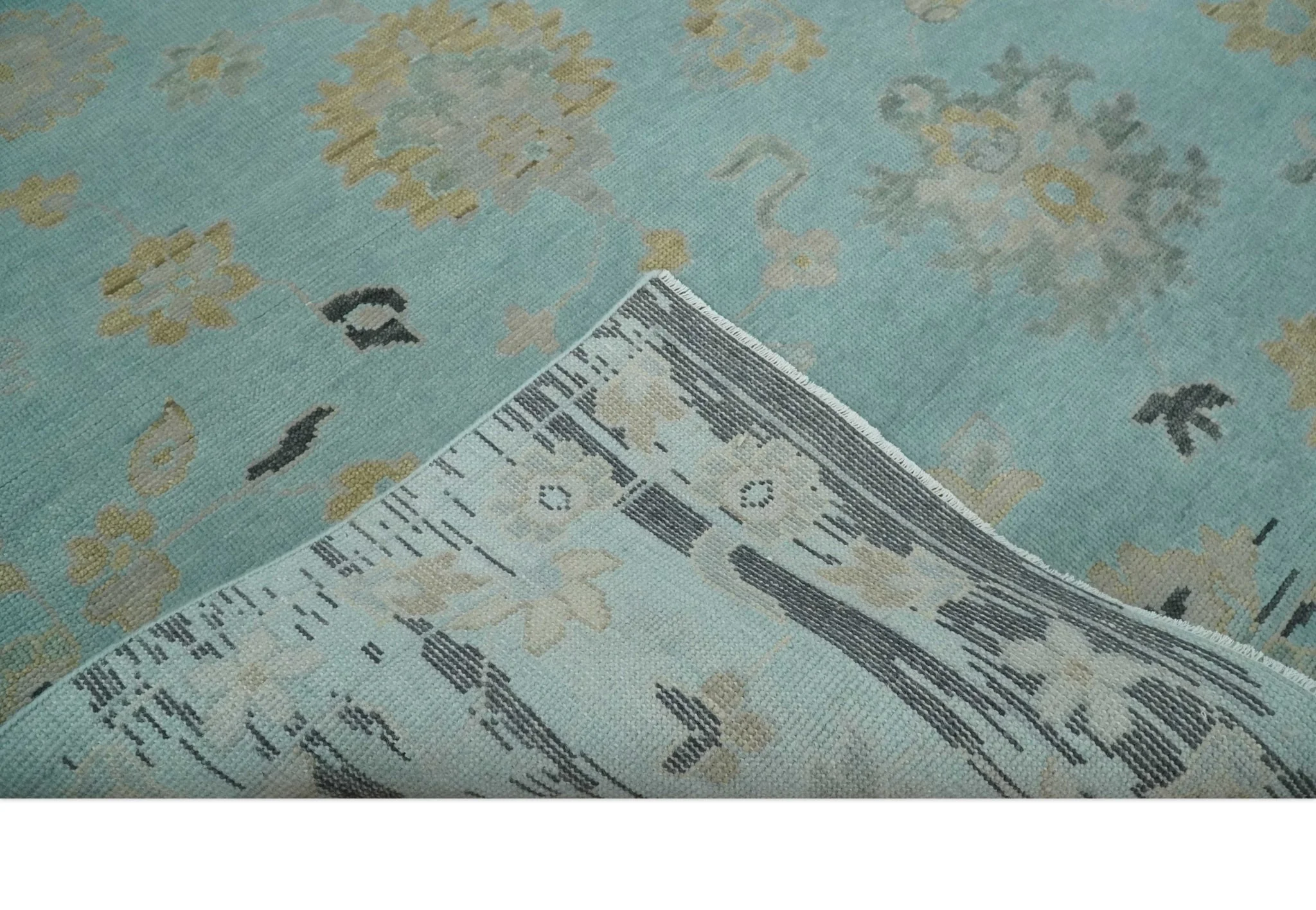 Antique Blue Charcoal Hand knotted Traditional Multi Size Oushak Wool Area Rug - Image 7