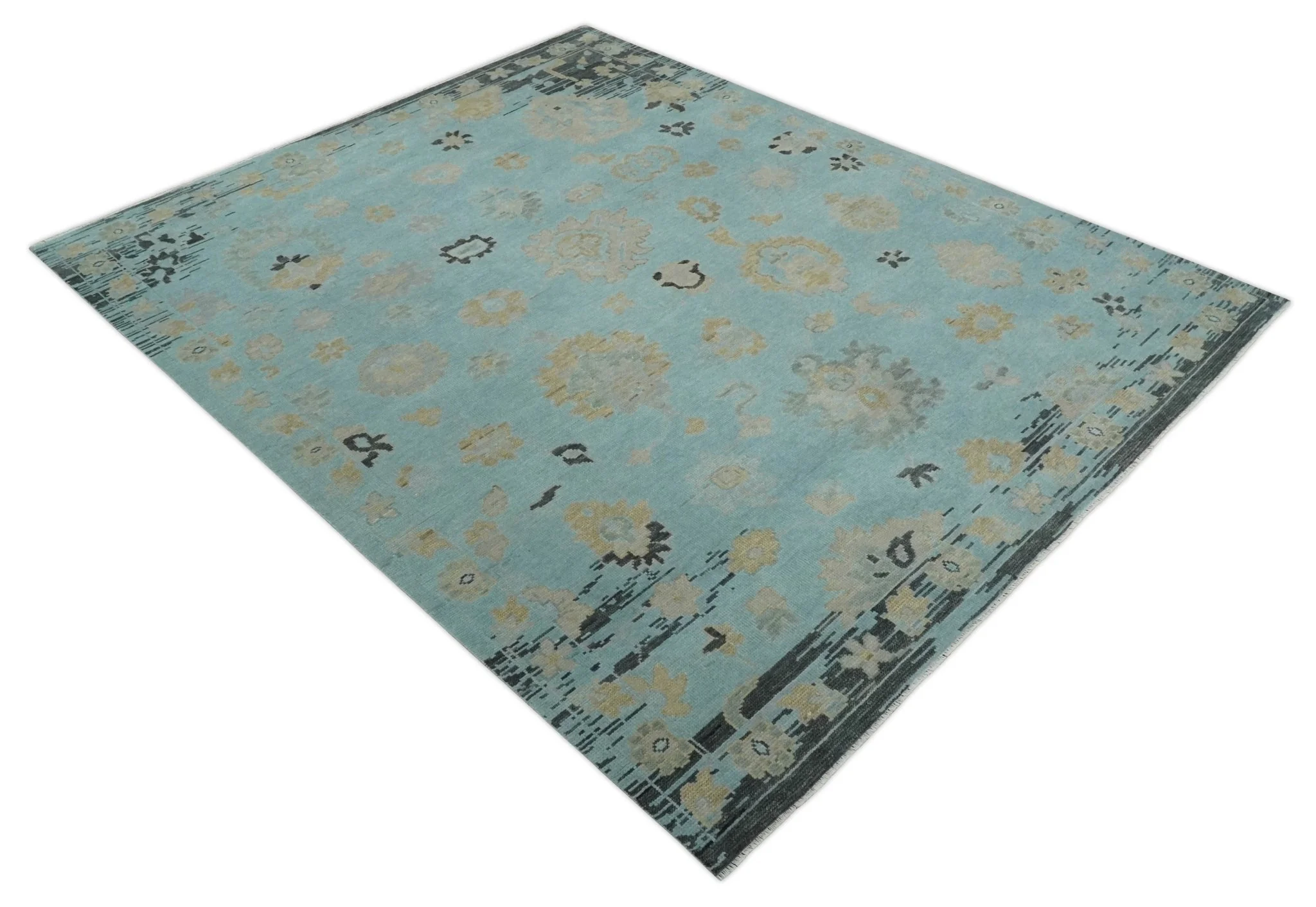 Antique Blue Charcoal Hand knotted Traditional Multi Size Oushak Wool Area Rug - Image 9