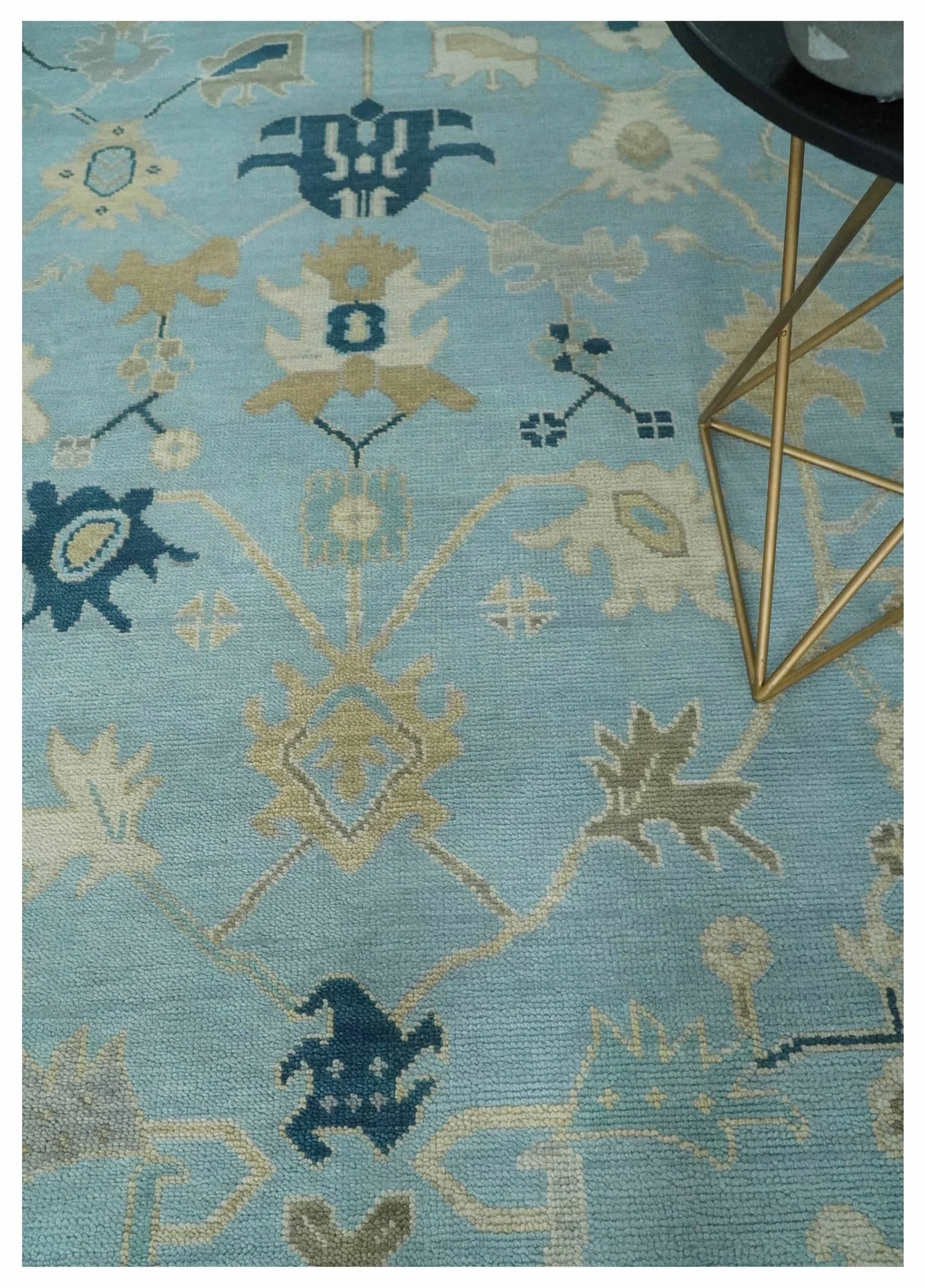 Antique Blue, Ivory and Beige Multi Size Traditional Oushak Wool Rug - Image 2