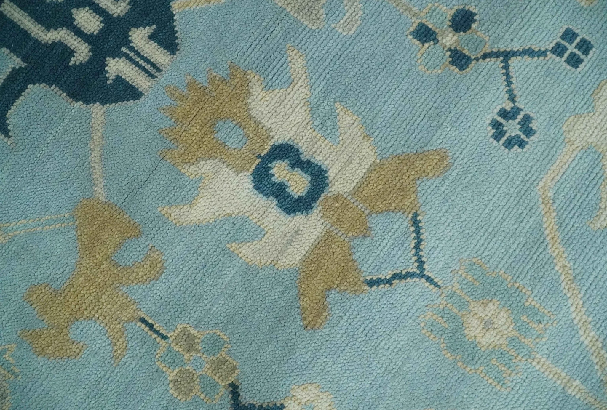 Antique Blue, Ivory and Beige Multi Size Traditional Oushak Wool Rug - Image 4