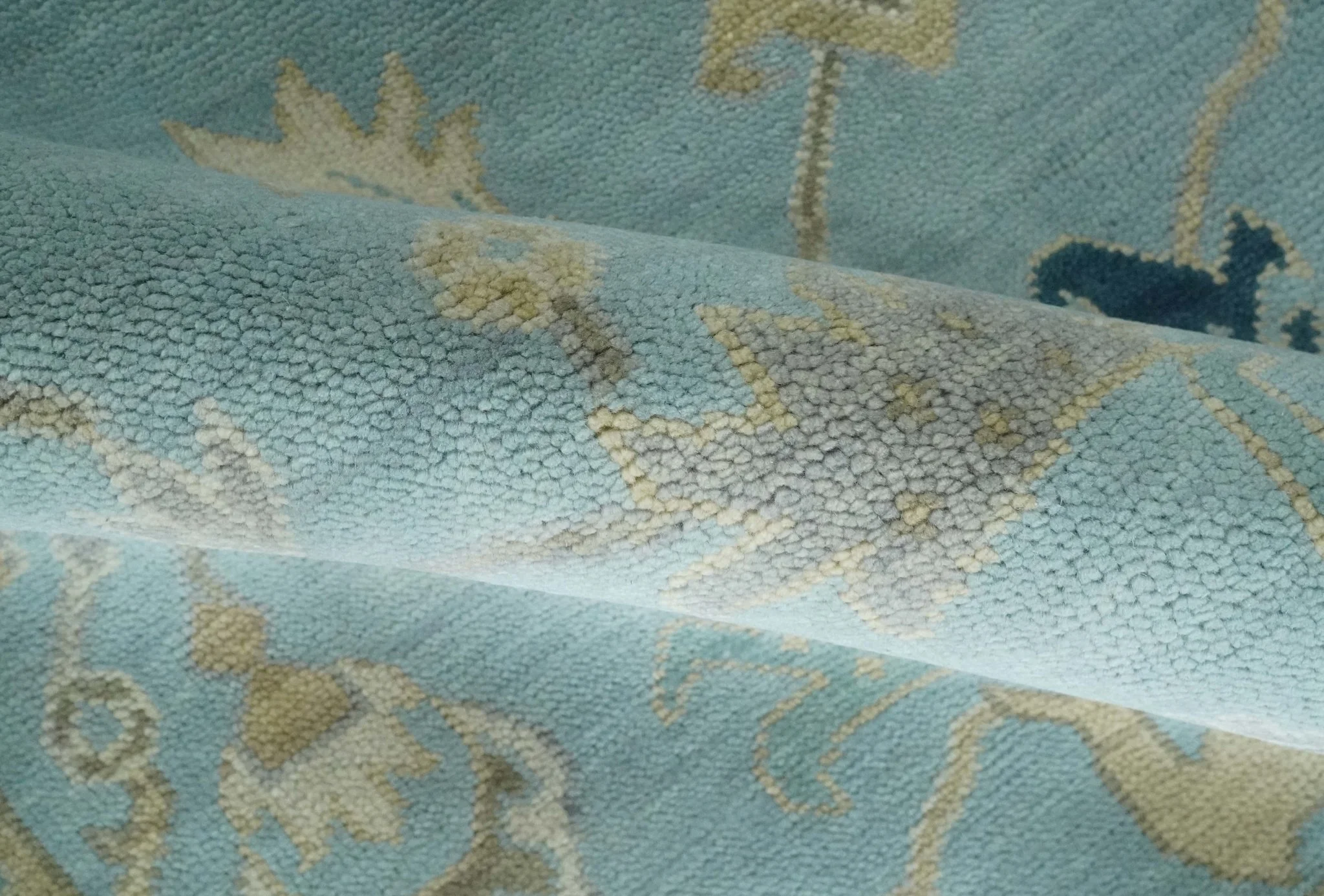 Antique Blue, Ivory and Beige Multi Size Traditional Oushak Wool Rug - Image 7