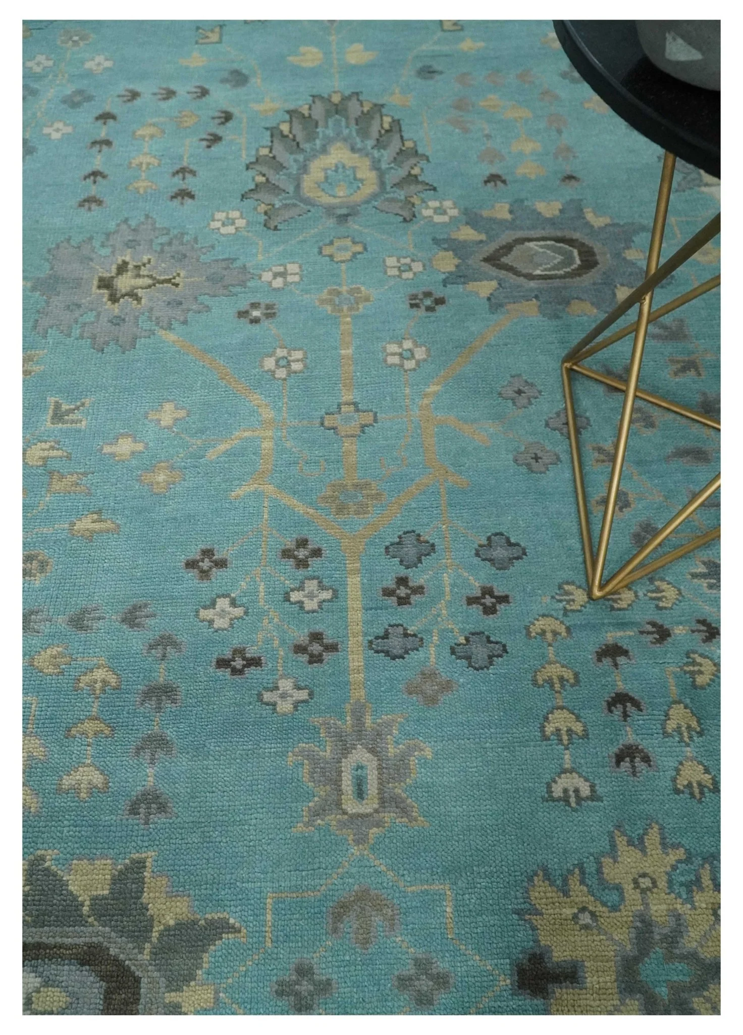 Antique Blue, Silver and Beige Hand Knotted Multi Size Traditional Floral Vintage Wool Area Rug - Image 2