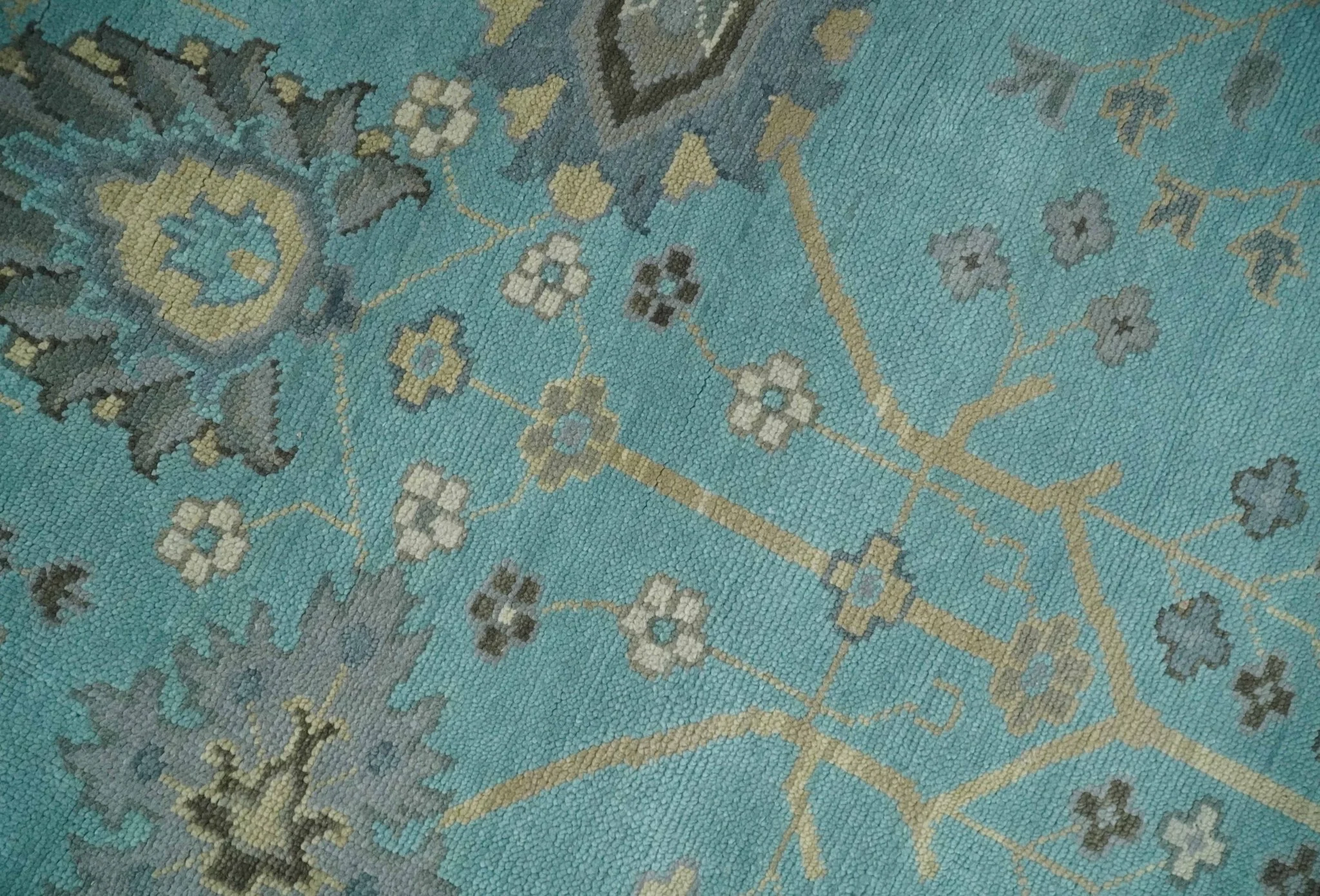 Antique Blue, Silver and Beige Hand Knotted Multi Size Traditional Floral Vintage Wool Area Rug - Image 4