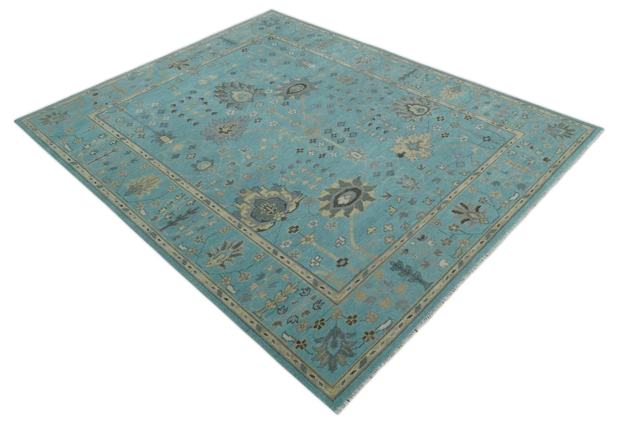 Antique Blue, Silver and Beige Hand Knotted Multi Size Traditional Floral Vintage Wool Area Rug - Image 8