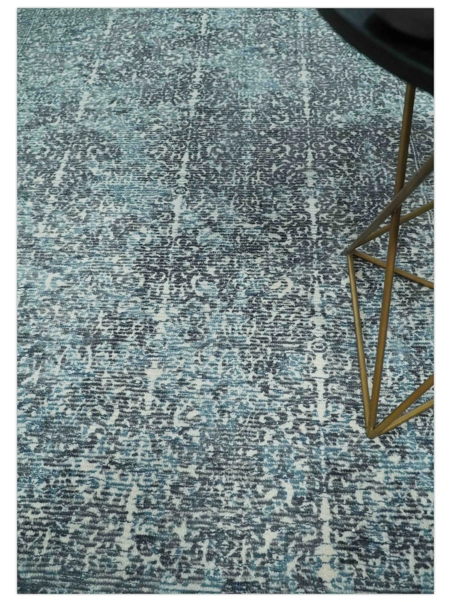 Premium look antique Design Teal, Charcoal and Ivory 5x8 Hand loom wool and Viscose Area Rug - Image 3