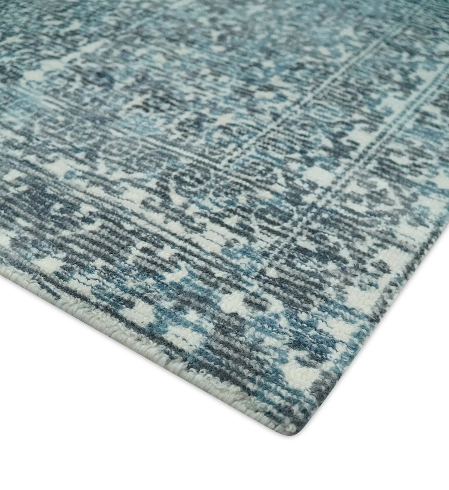 Premium look antique Design Teal, Charcoal and Ivory 5x8 Hand loom wool and Viscose Area Rug - Image 6