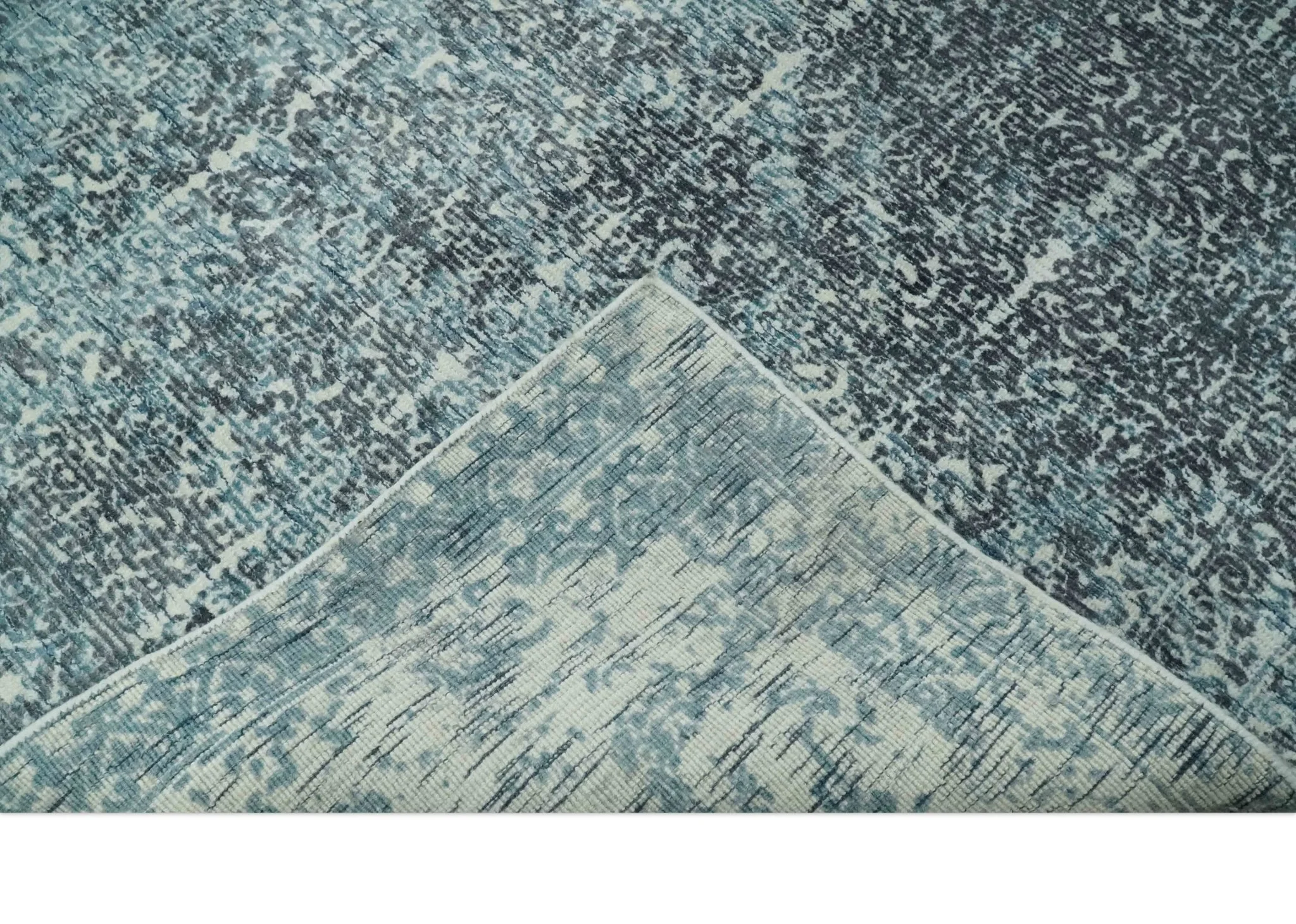Premium look antique Design Teal, Charcoal and Ivory 5x8 Hand loom wool and Viscose Area Rug - Image 7