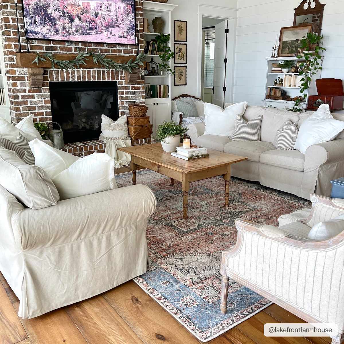 Antique Distressed Style Rust, Light Pink and Blue Machine Washable Rug - Image 10