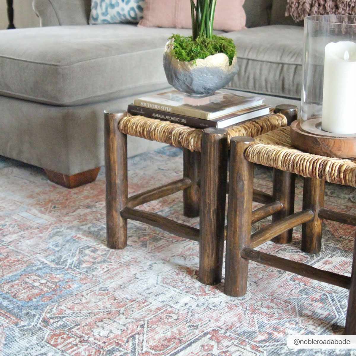 Antique Distressed Style Rust, Light Pink and Blue Machine Washable Rug - Image 13