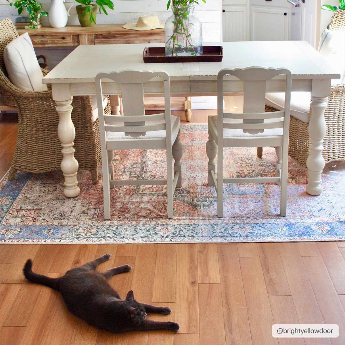 Antique Distressed Style Rust, Light Pink and Blue Machine Washable Rug - Image 5