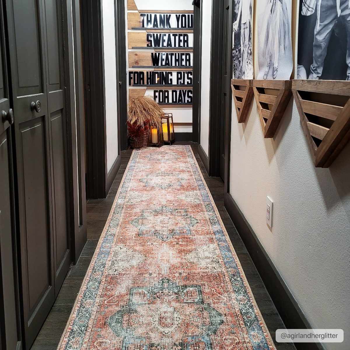 Antique Distressed Style Rust, Light Pink and Blue Machine Washable Rug - Image 6