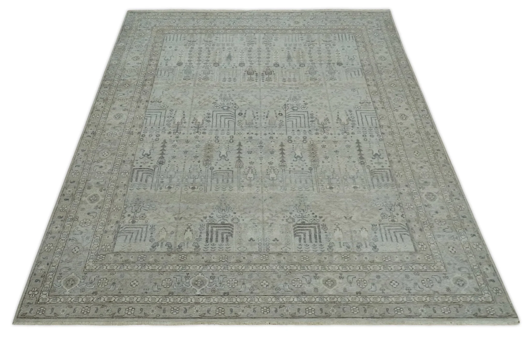 Tree of life Antique Distressed Finished Gray and Silver Low Pile Multi Size wool Area Rug - Image 10