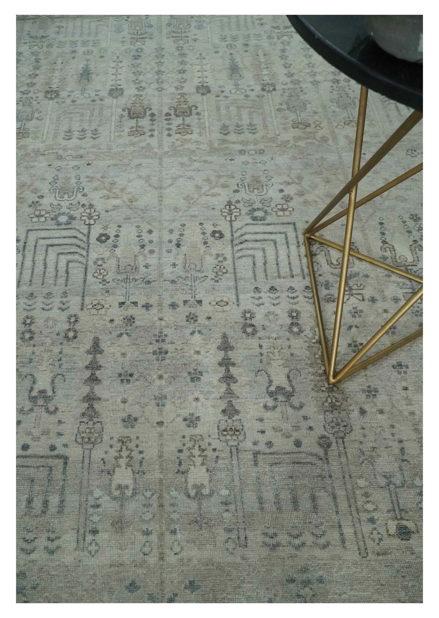 Tree of life Antique Distressed Finished Gray and Silver Low Pile Multi Size wool Area Rug - Image 2