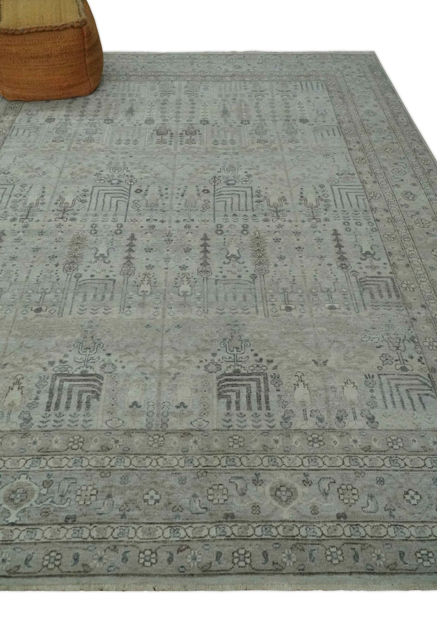 Tree of life Antique Distressed Finished Gray and Silver Low Pile Multi Size wool Area Rug - Image 3