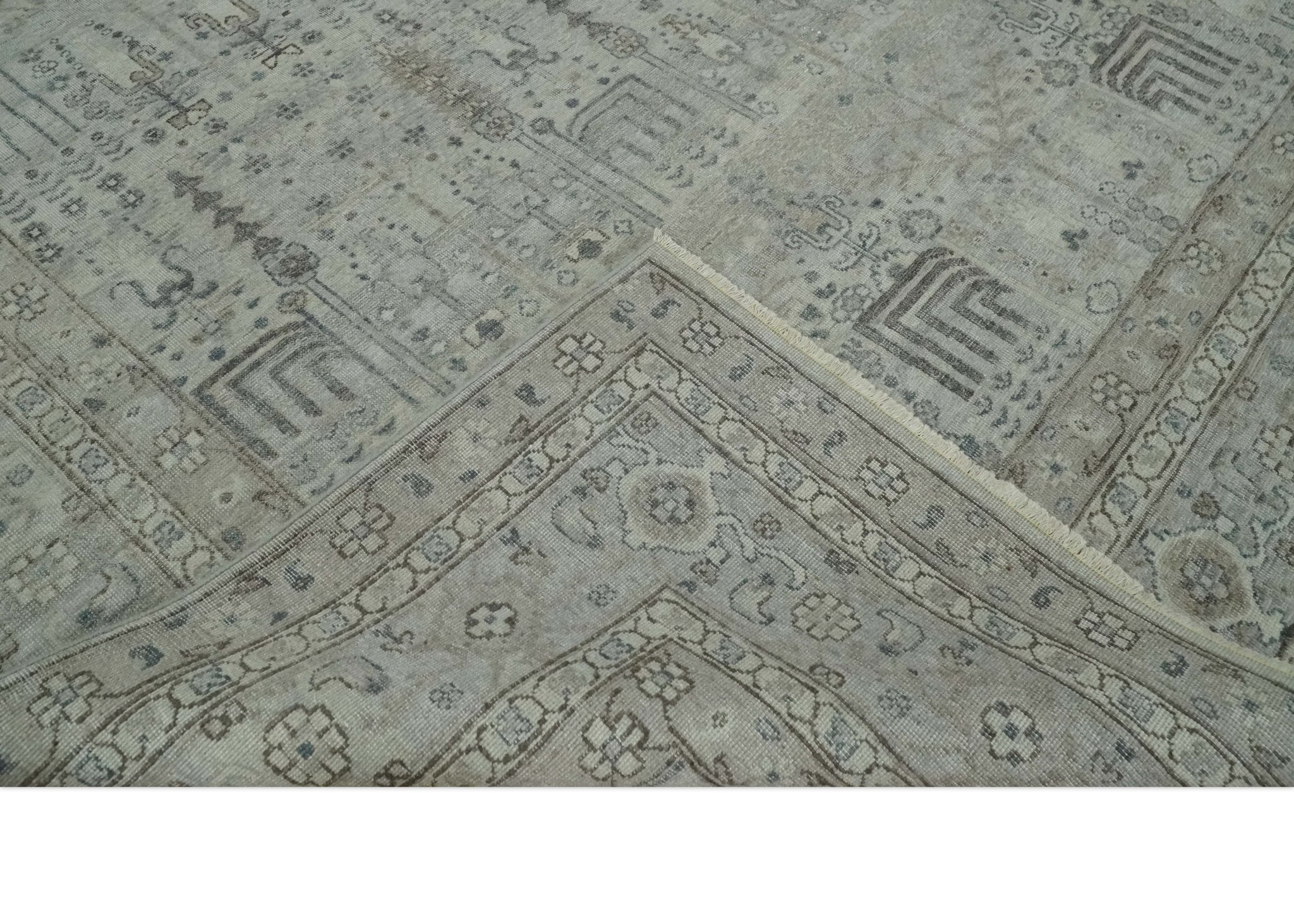Tree of life Antique Distressed Finished Gray and Silver Low Pile Multi Size wool Area Rug - Image 7