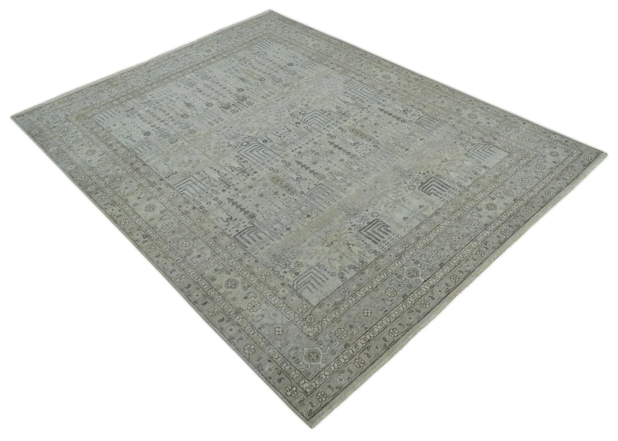 Tree of life Antique Distressed Finished Gray and Silver Low Pile Multi Size wool Area Rug - Image 9