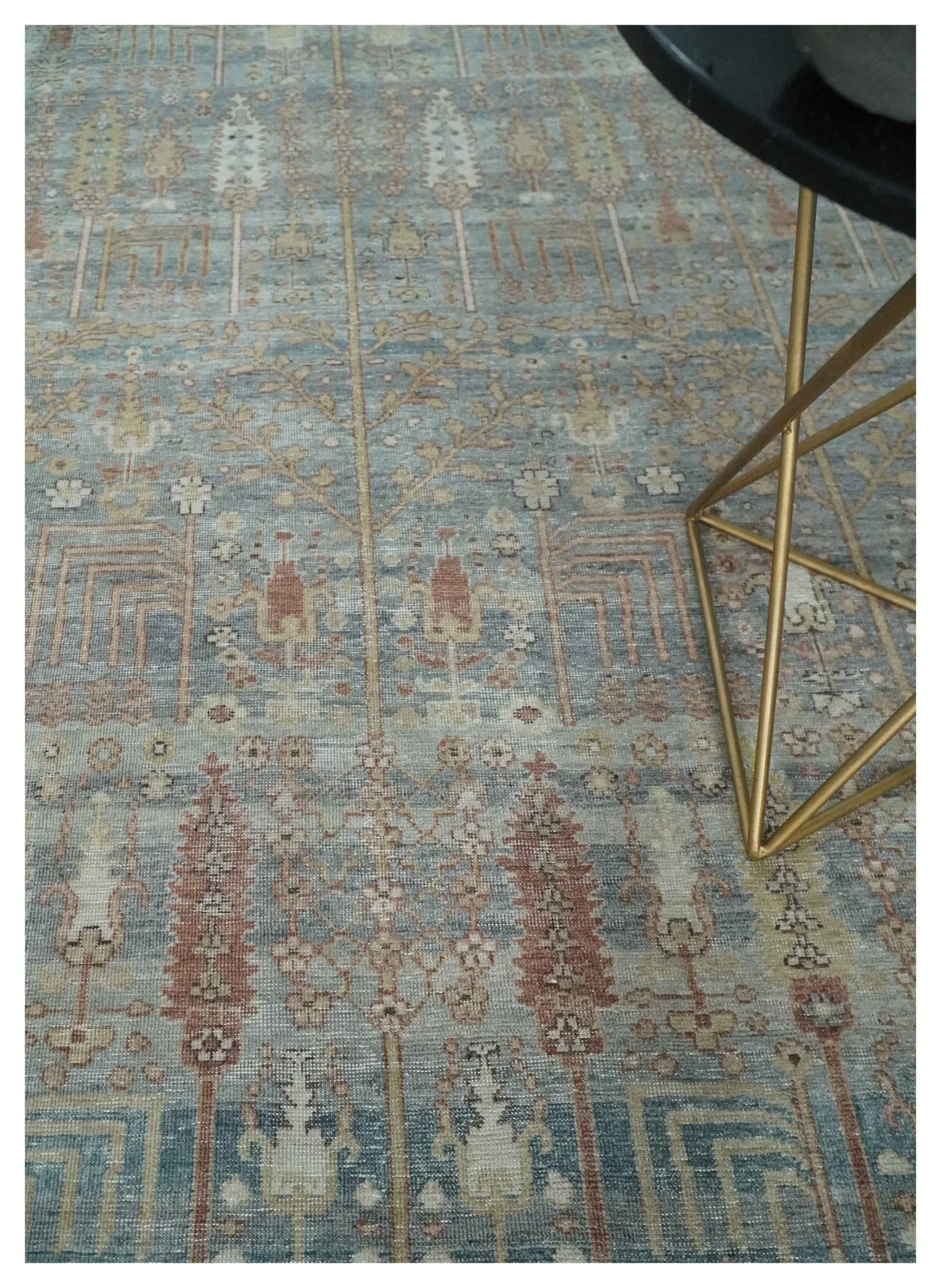 Tree of life Antique Distressed Finished Gray, Silver and Rust Low Pile Multi Size wool Area Rug - Image 2