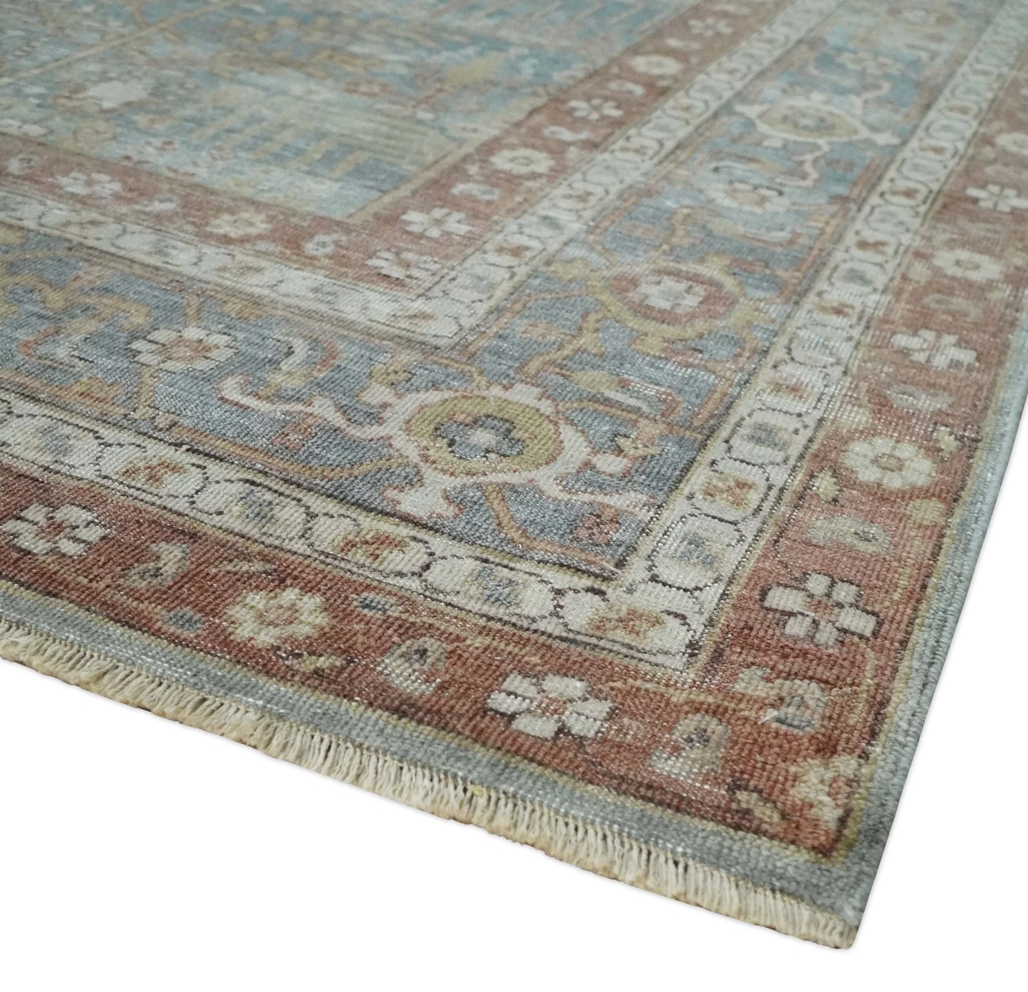 Tree of life Antique Distressed Finished Gray, Silver and Rust Low Pile Multi Size wool Area Rug - Image 5