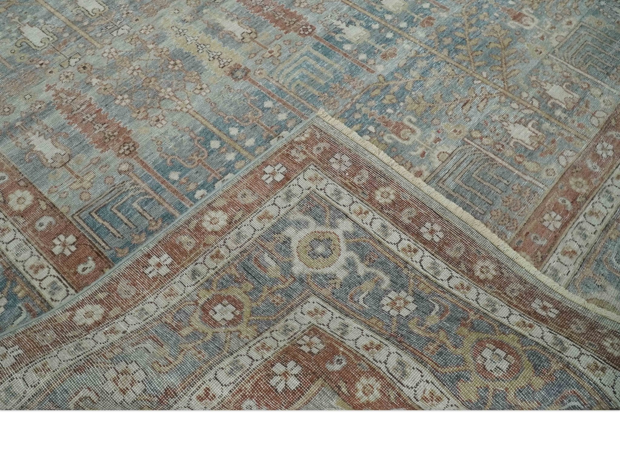 Tree of life Antique Distressed Finished Gray, Silver and Rust Low Pile Multi Size wool Area Rug - Image 7