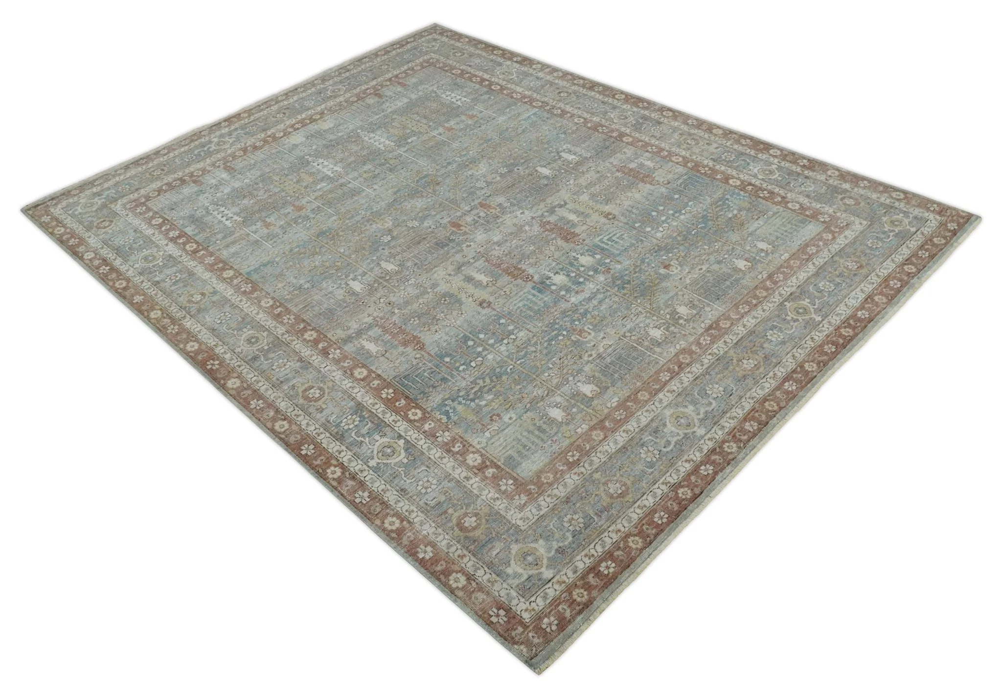Tree of life Antique Distressed Finished Gray, Silver and Rust Low Pile Multi Size wool Area Rug - Image 9