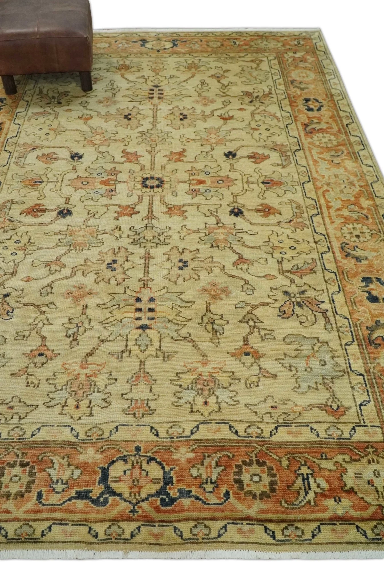 Antique Style Empress Tabriz 6x8 Hand Knotted Beige and Rust Modern Traditional Wool Rug | N35368 - Image 3