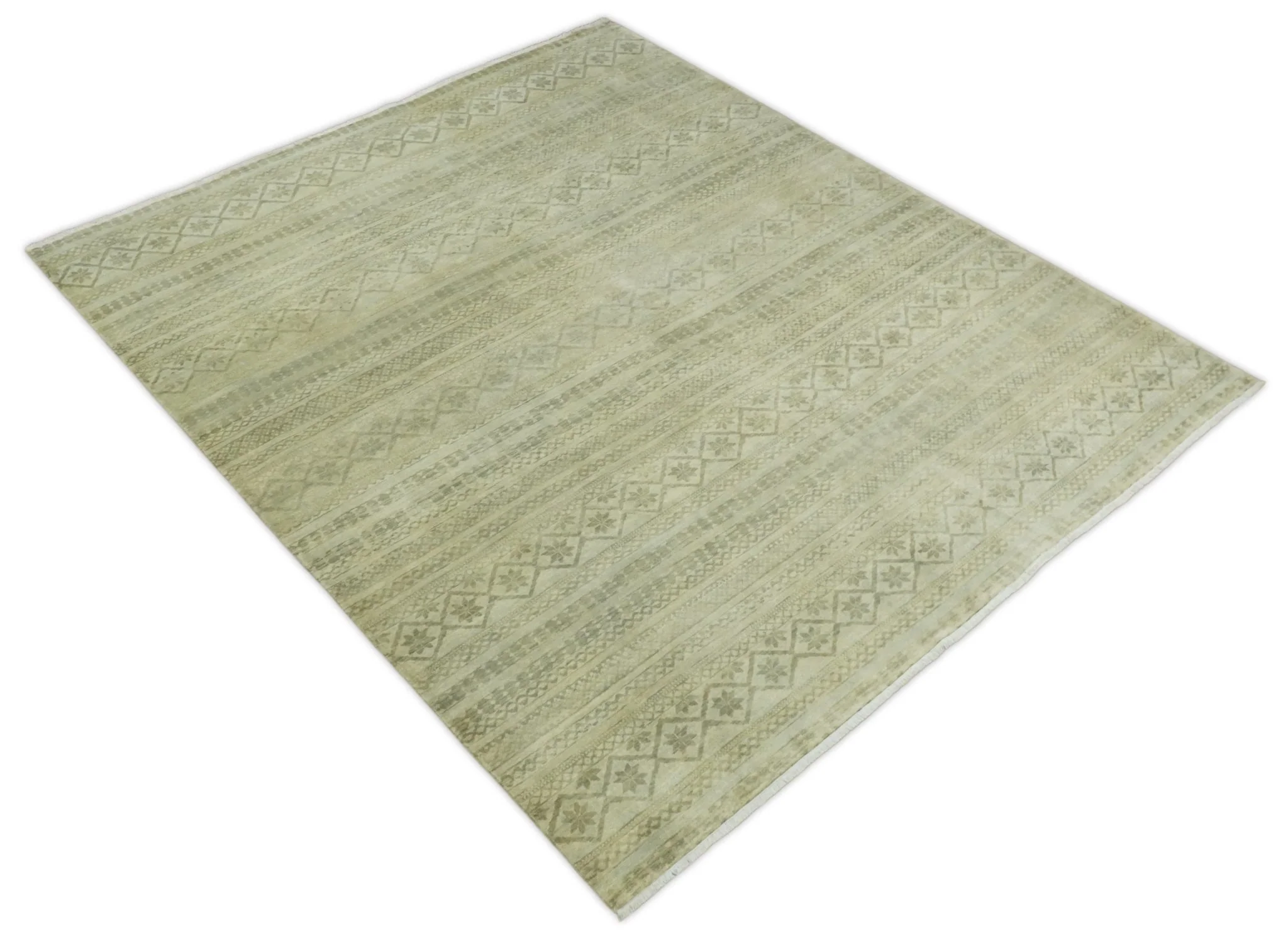 Antique faded 8x10 Vintage Oriental Traditional Olive and Beige Wool Area Rug | TRDCP547810 - Image 11
