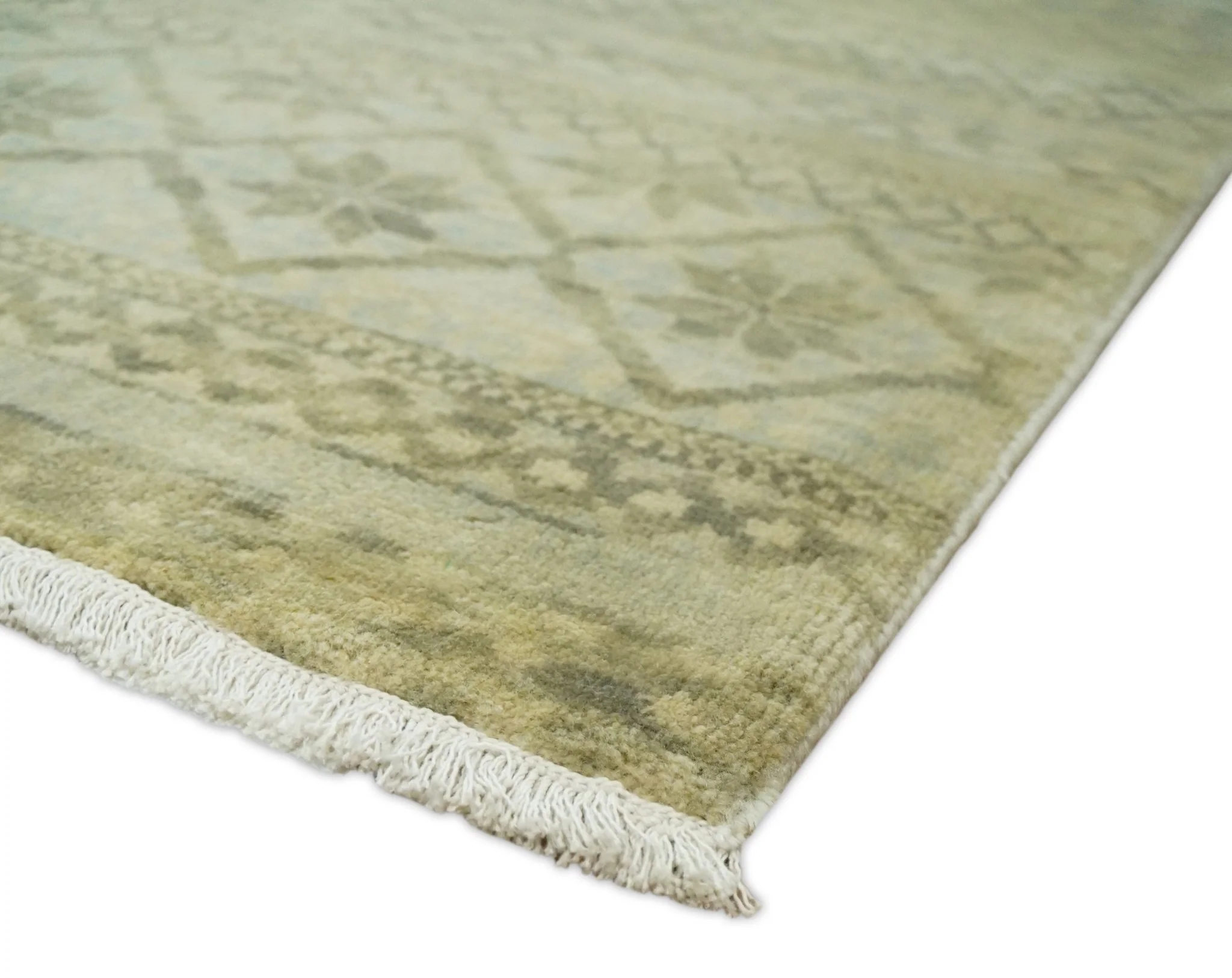 Antique faded 8x10 Vintage Oriental Traditional Olive and Beige Wool Area Rug | TRDCP547810 - Image 5