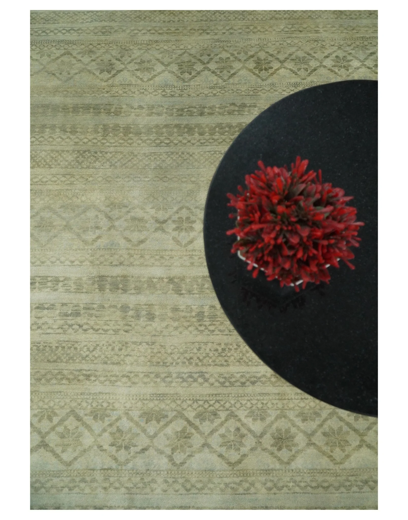 Antique faded 8x10 Vintage Oriental Traditional Olive and Beige Wool Area Rug | TRDCP547810 - Image 6