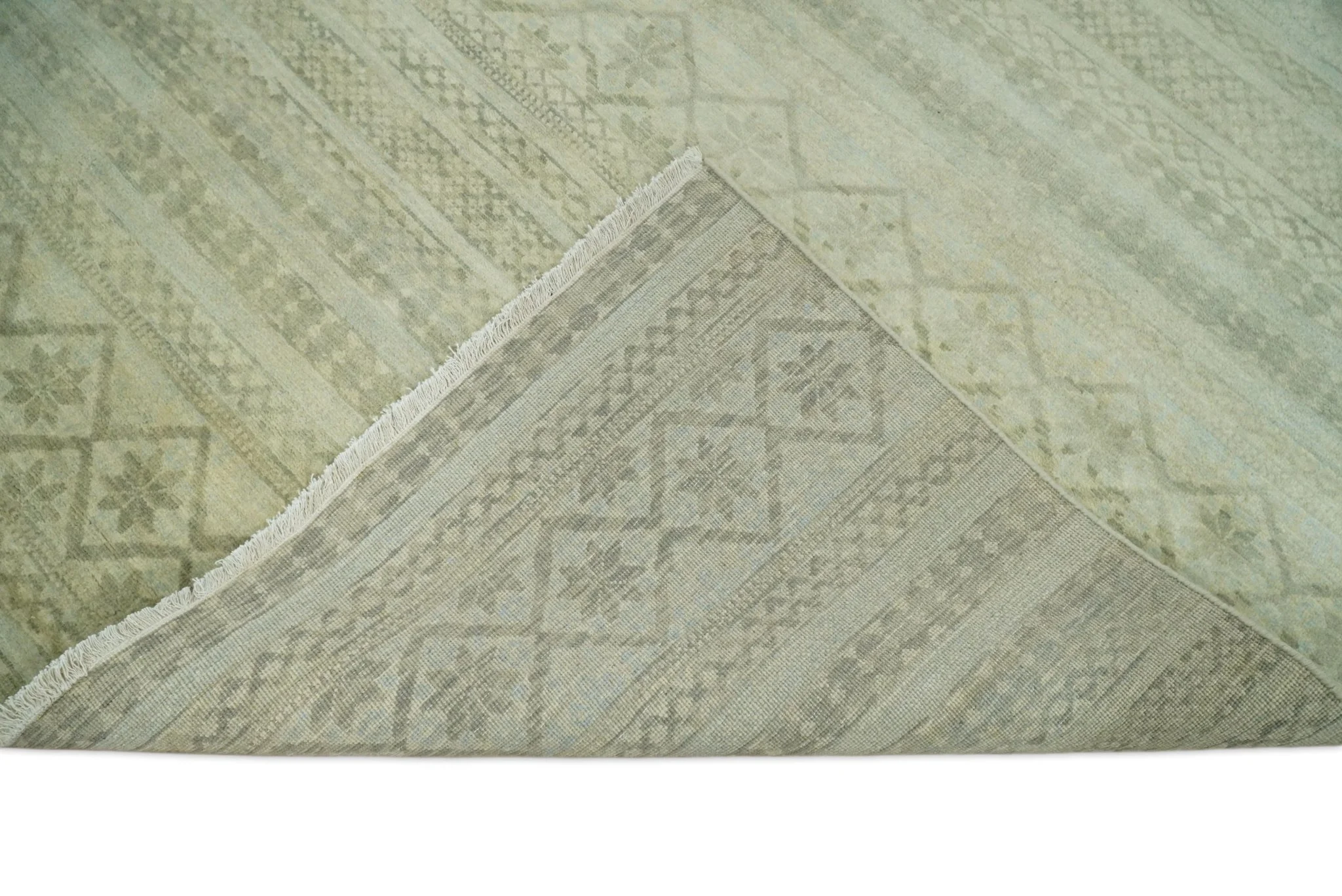 Antique faded 8x10 Vintage Oriental Traditional Olive and Beige Wool Area Rug | TRDCP547810 - Image 7
