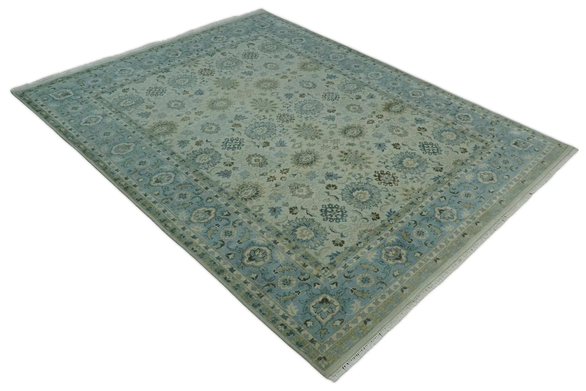 Antique Fine 8x10 Hand Knotted Beige and Blue Traditional Vintage Persian Wool Rug | TRDCP828810 - Image 10