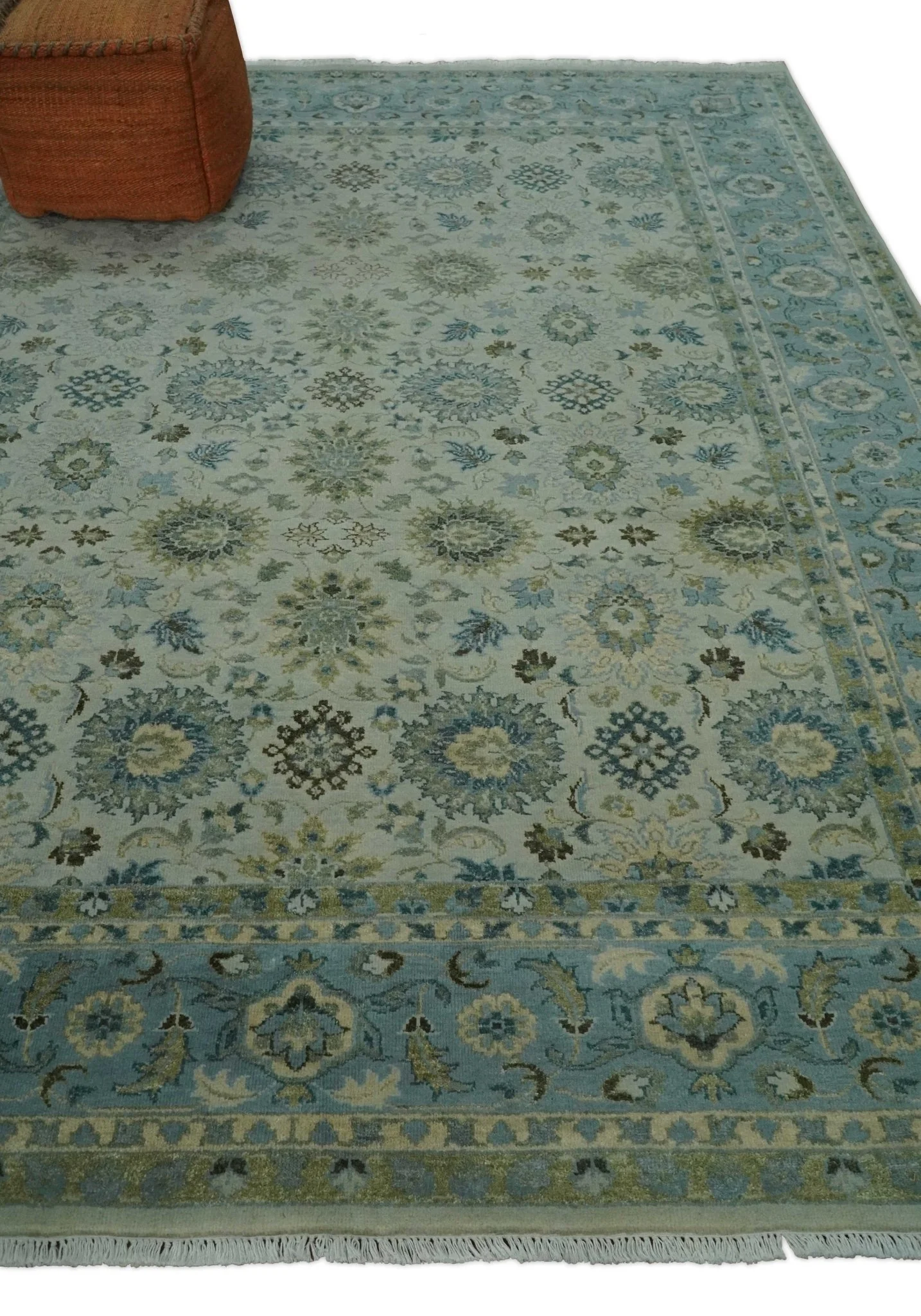 Antique Fine 8x10 Hand Knotted Beige and Blue Traditional Vintage Persian Wool Rug | TRDCP828810 - Image 3