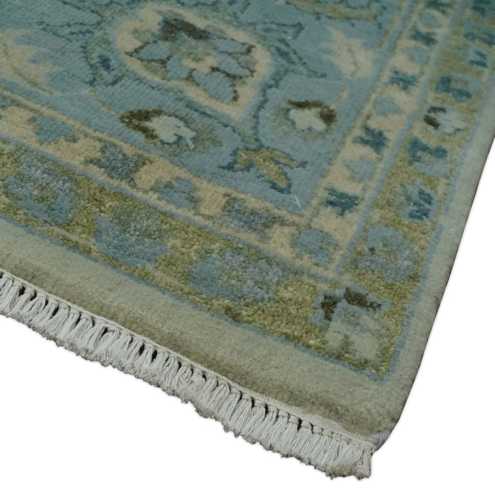 Antique Fine 8x10 Hand Knotted Beige and Blue Traditional Vintage Persian Wool Rug | TRDCP828810 - Image 5