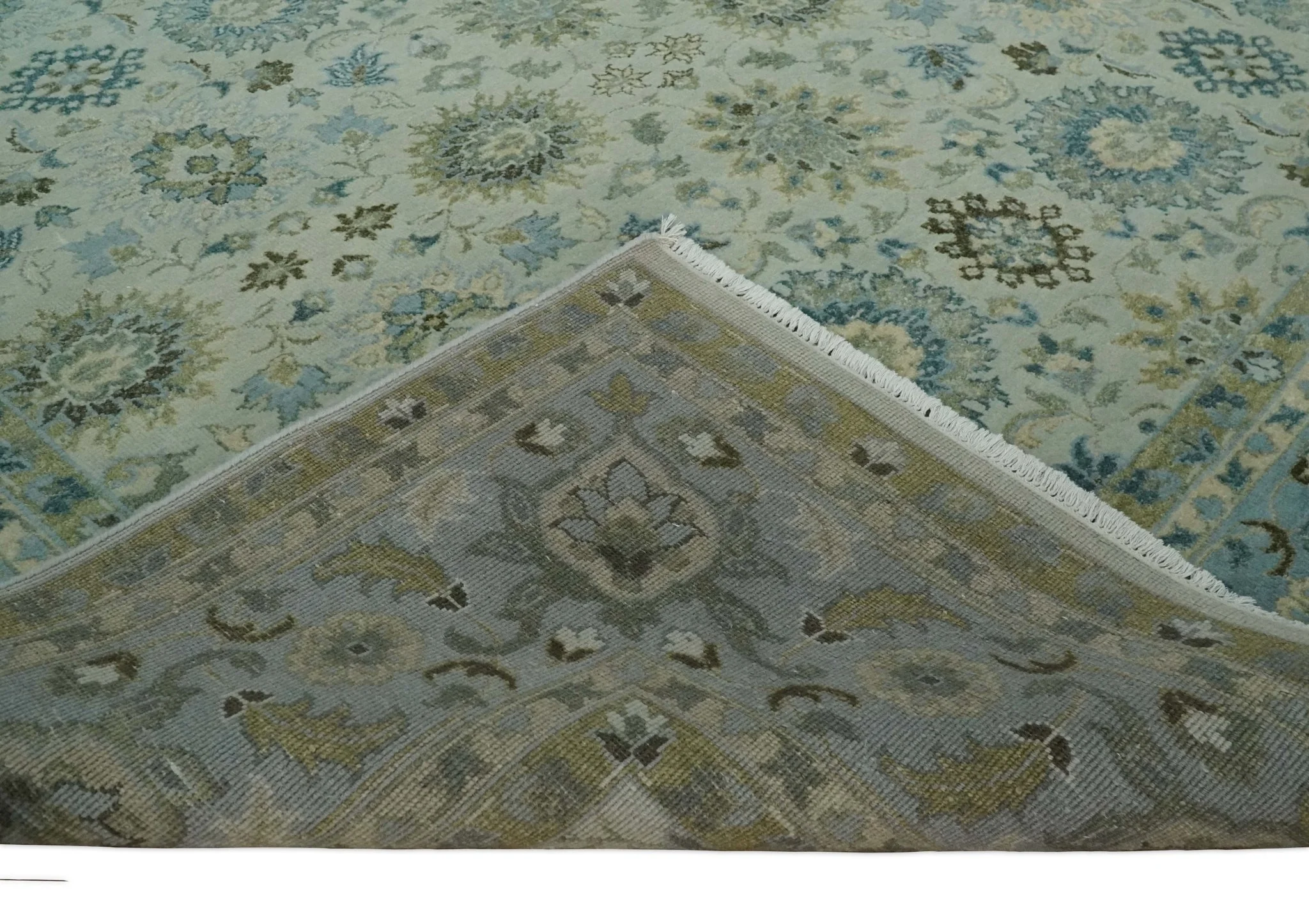 Antique Fine 8x10 Hand Knotted Beige and Blue Traditional Vintage Persian Wool Rug | TRDCP828810 - Image 7