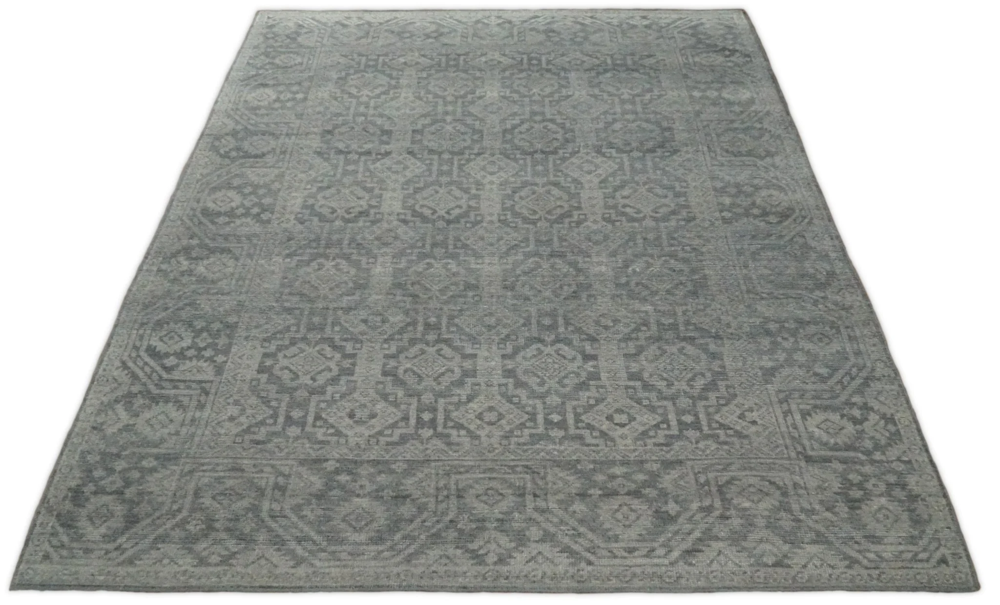 Custom Made Antique Finish Hand knotted Silver and Charcoal Wool Area Rug, Kids, Living Room and Bedroom Rug - Image 10