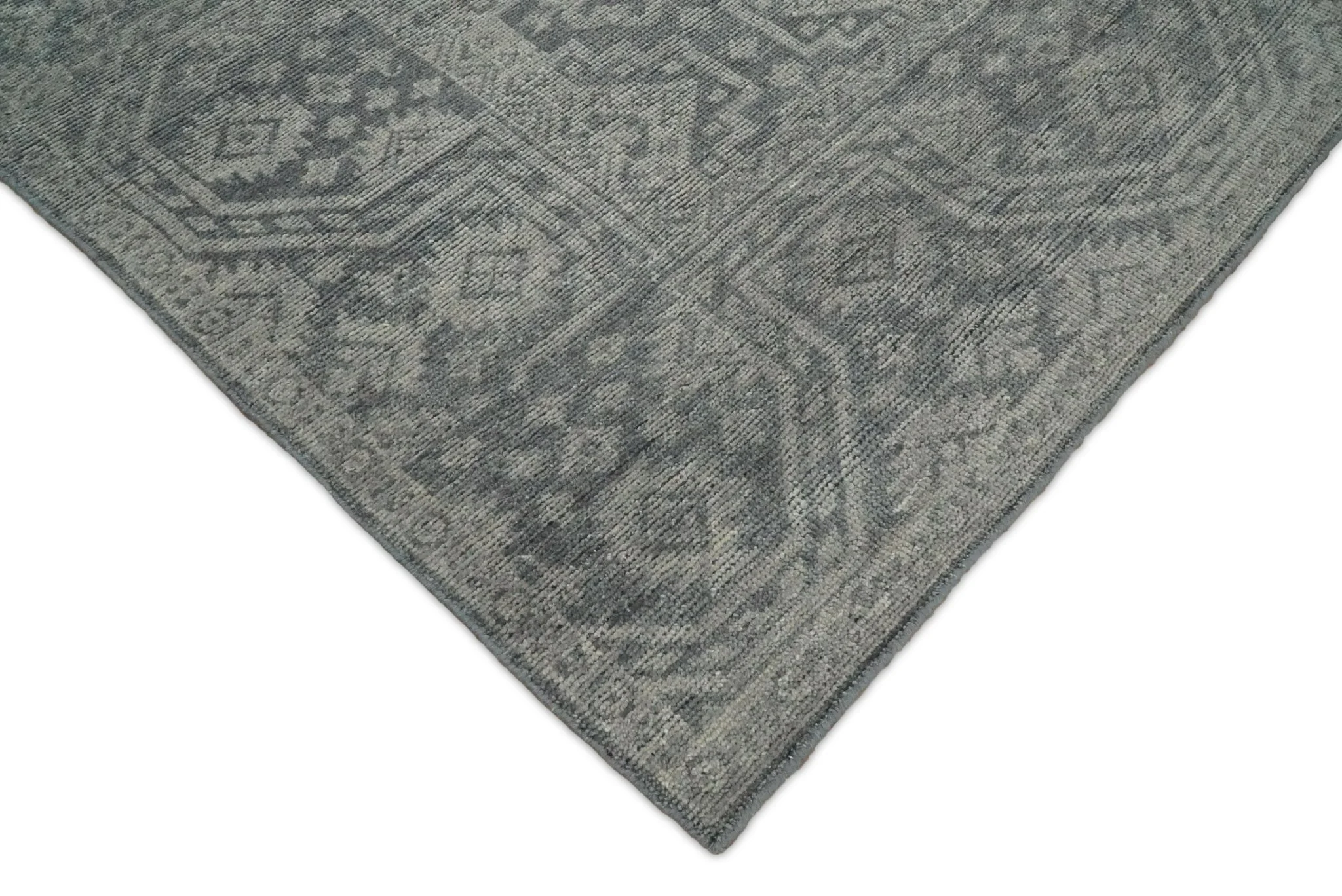 Custom Made Antique Finish Hand knotted Silver and Charcoal Wool Area Rug, Kids, Living Room and Bedroom Rug - Image 5