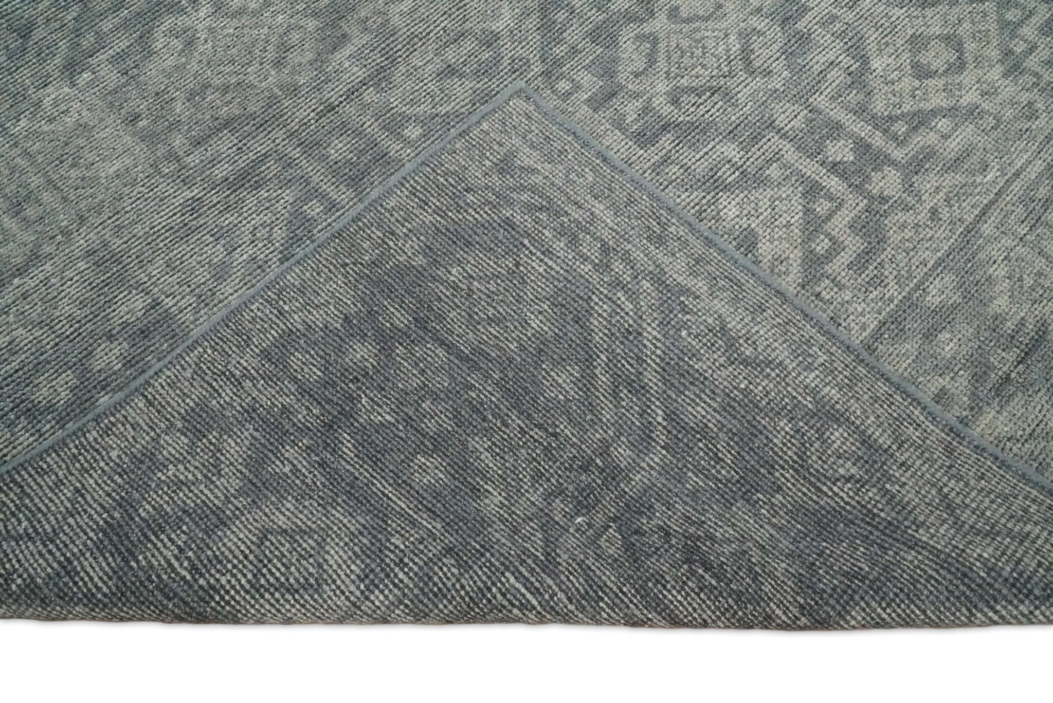 Custom Made Antique Finish Hand knotted Silver and Charcoal Wool Area Rug, Kids, Living Room and Bedroom Rug - Image 7