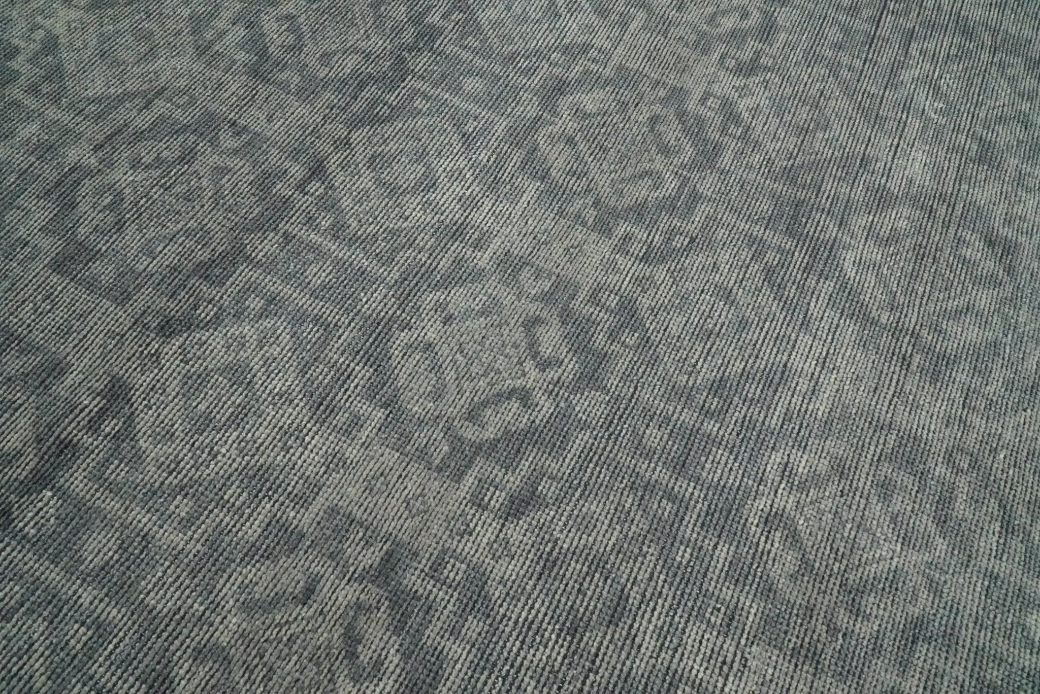 Custom Made Antique Finish Hand knotted Silver and Charcoal Wool Area Rug, Kids, Living Room and Bedroom Rug - Image 8