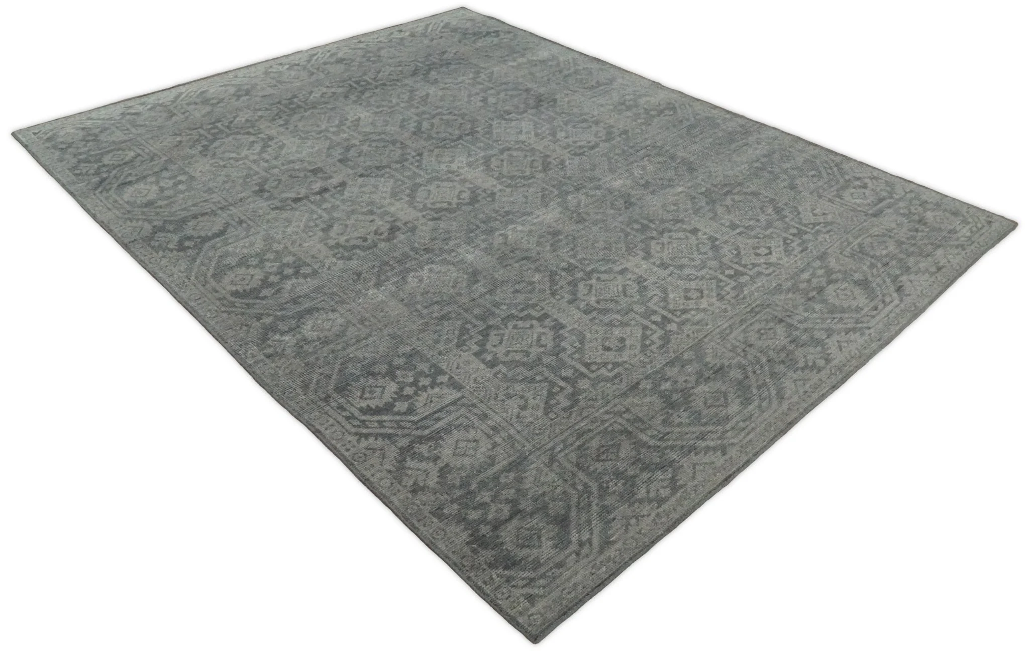 Custom Made Antique Finish Hand knotted Silver and Charcoal Wool Area Rug, Kids, Living Room and Bedroom Rug - Image 9